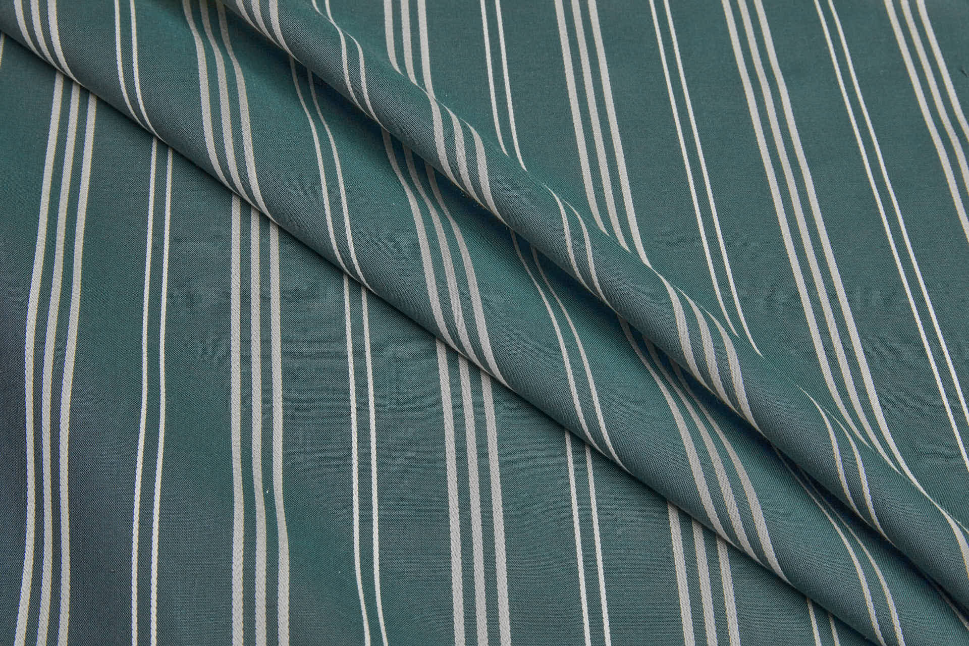 Luxury Italian Satin Stripe Shirting - Bottle Green and Cream fabric