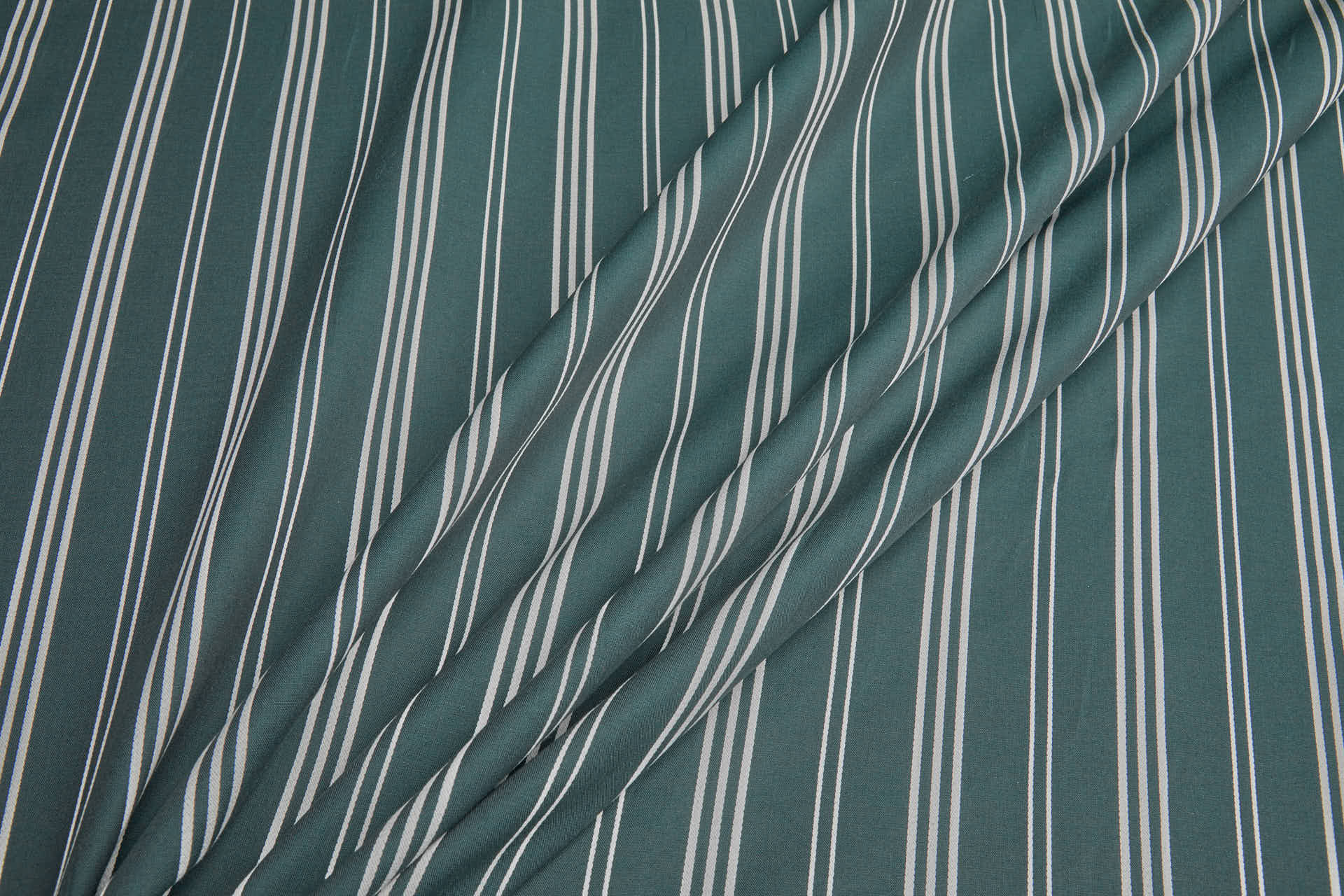 Luxury Italian Satin Stripe Shirting - Bottle Green and Cream fabric, image 2 of 9