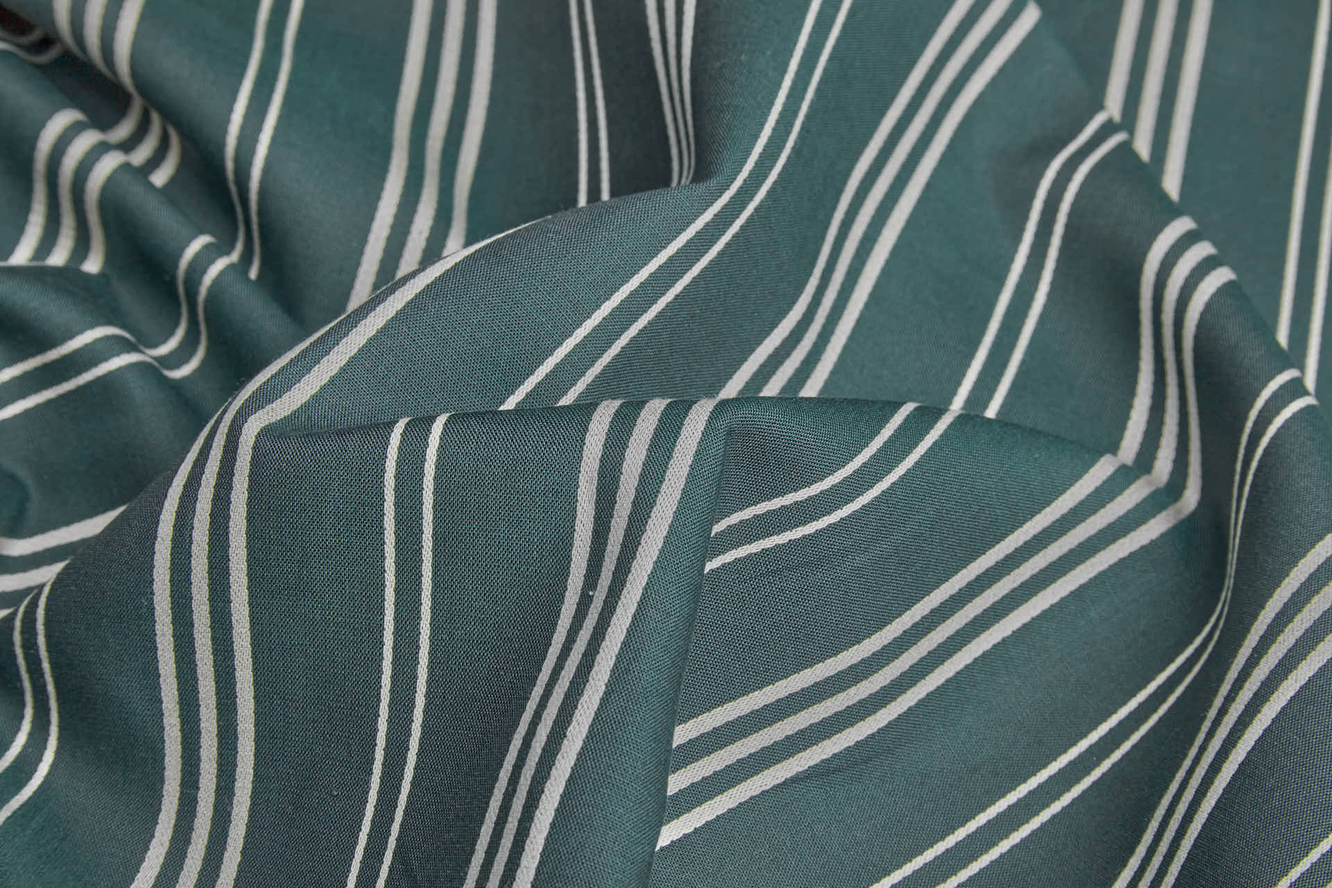 Luxury Italian Satin Stripe Shirting - Bottle Green and Cream fabric, image 3 of 9