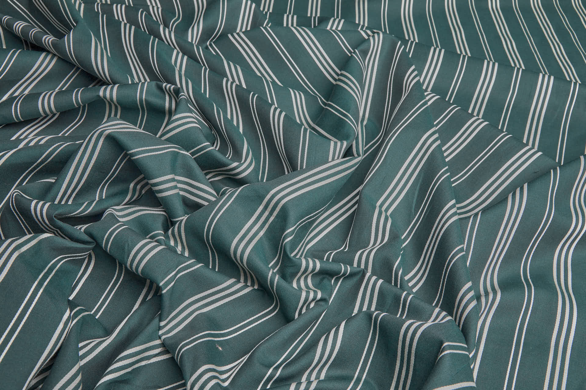 Luxury Italian Satin Stripe Shirting - Bottle Green and Cream fabric, image 4 of 9