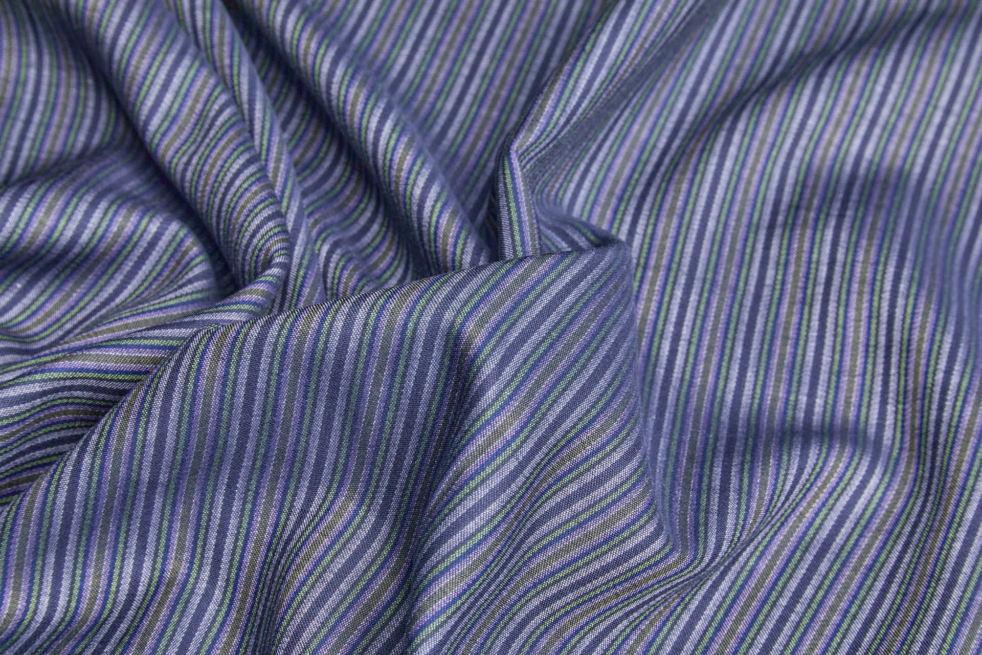 Luxury Italian Cotton Sateen Stripe Shirting - Blue, Purple and Green fabric, image 7 of 8
