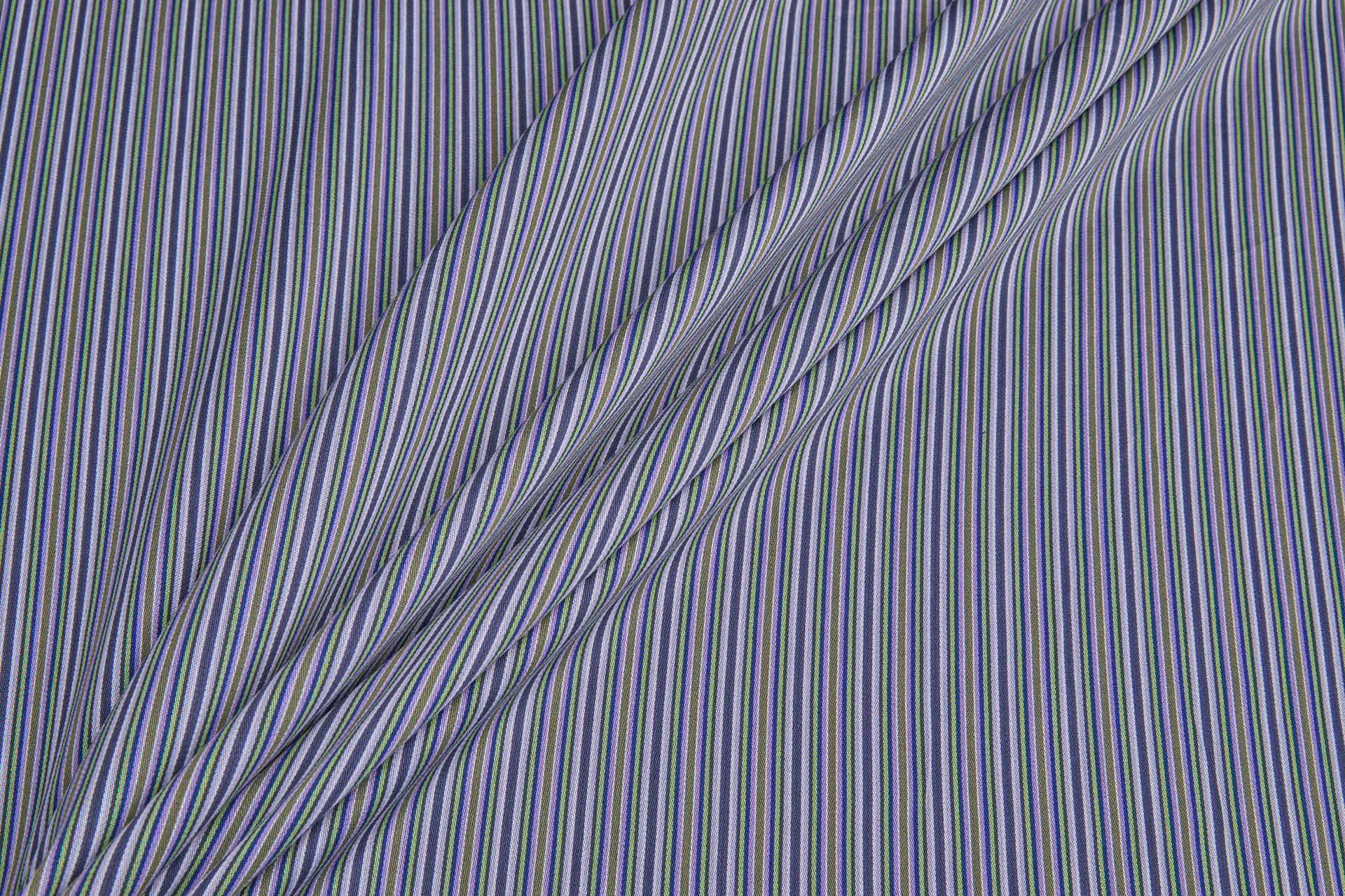 Luxury Italian Cotton Sateen Stripe Shirting - Blue, Purple and Green fabric