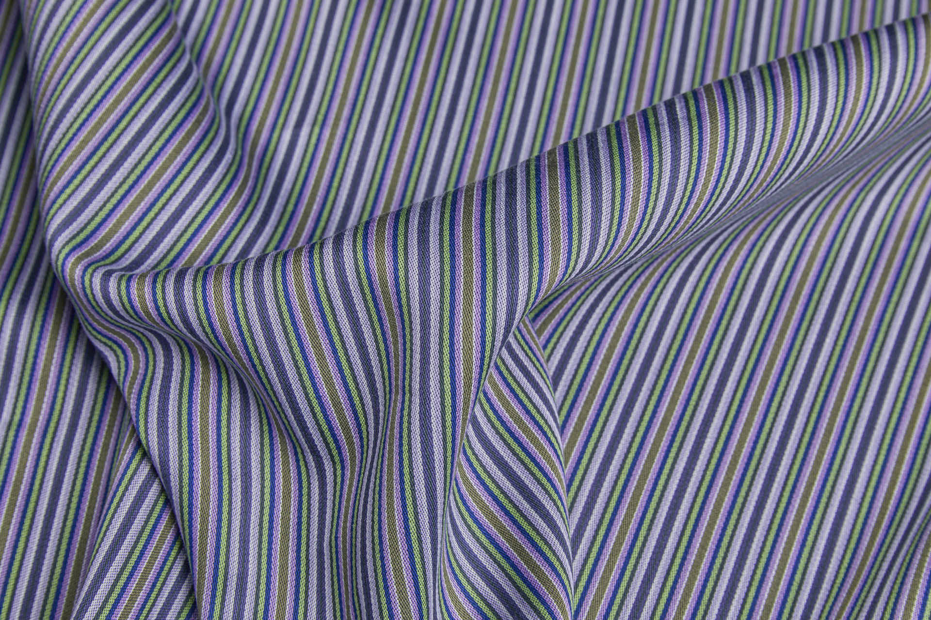 Luxury Italian Cotton Sateen Stripe Shirting - Blue, Purple and Green fabric, image 3 of 8