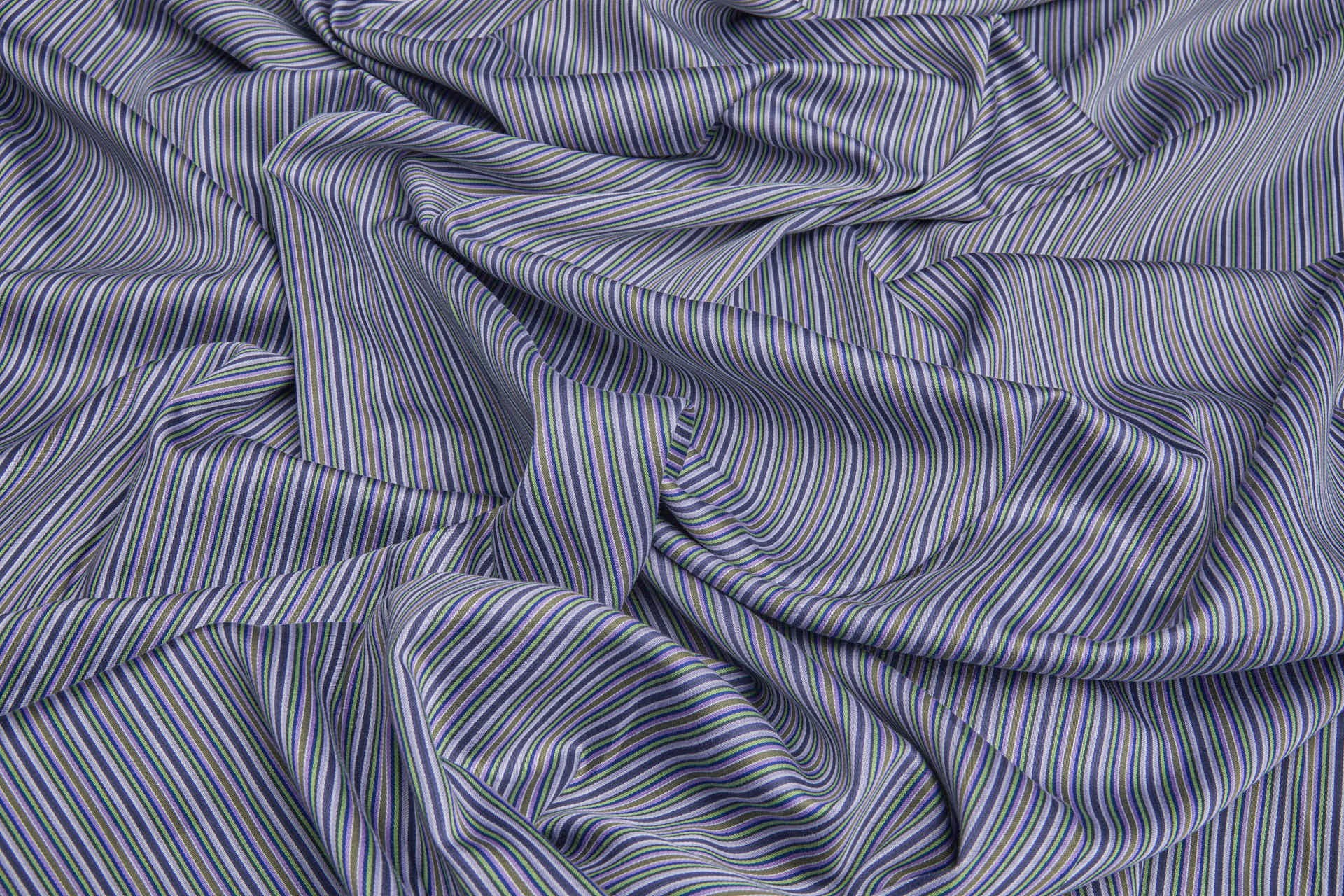 Luxury Italian Cotton Sateen Stripe Shirting - Blue, Purple and Green fabric, image 2 of 8