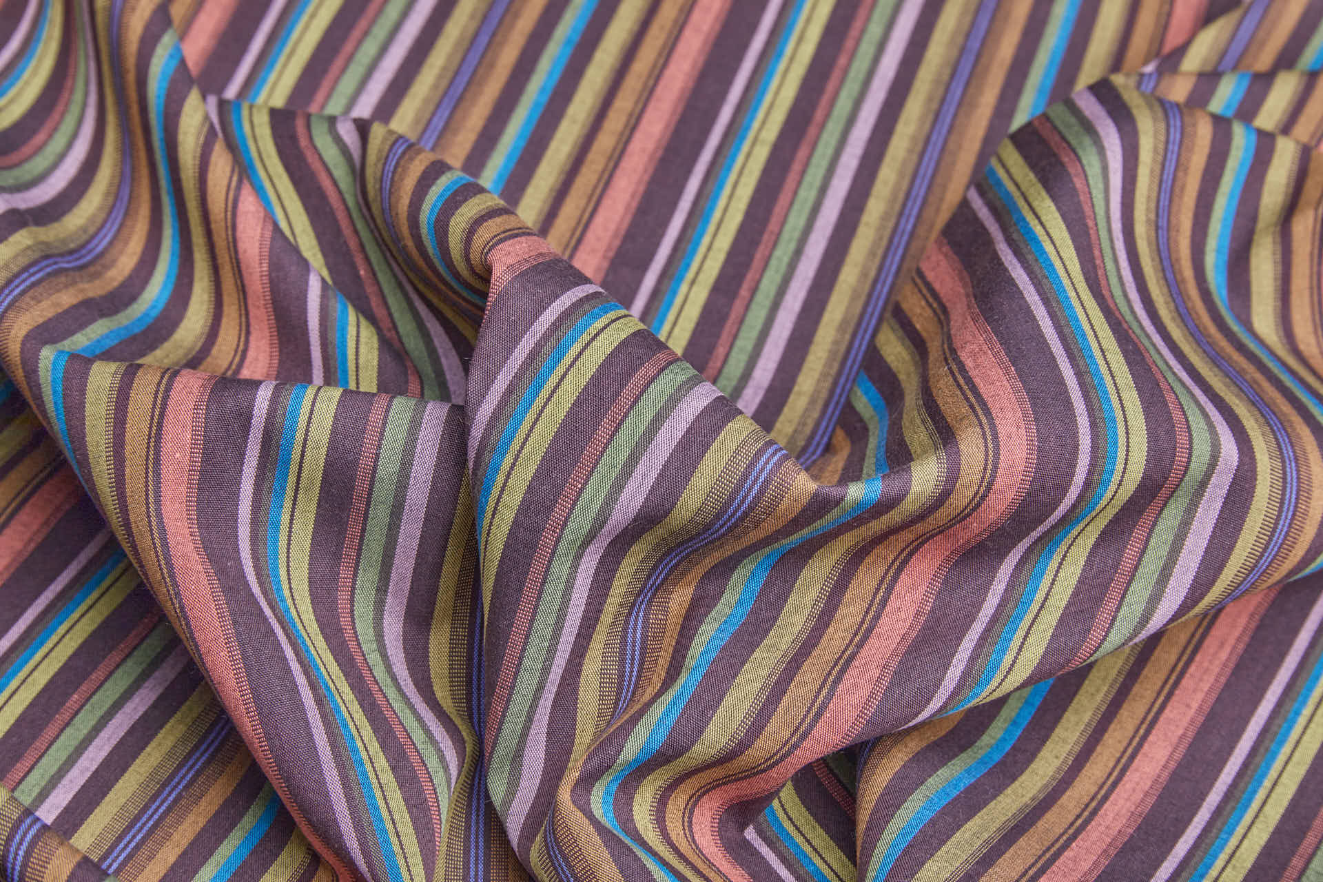 Cotton Stripe Shirting  - Multi Colour with Green, Purple, Coral, Blue fabric, image 4 of 7