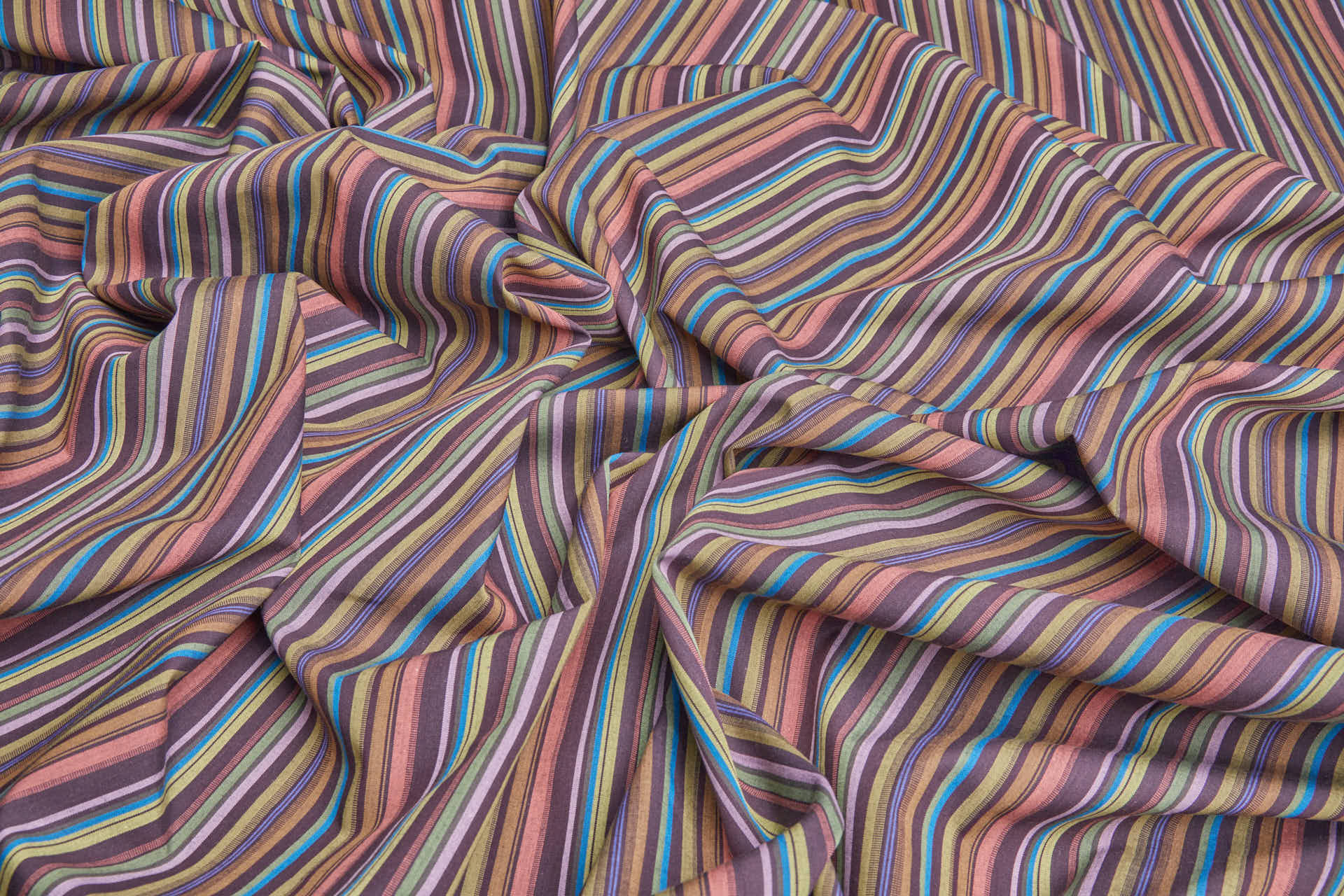 Cotton Stripe Shirting  - Multi Colour with Green, Purple, Coral, Blue fabric, image 3 of 7