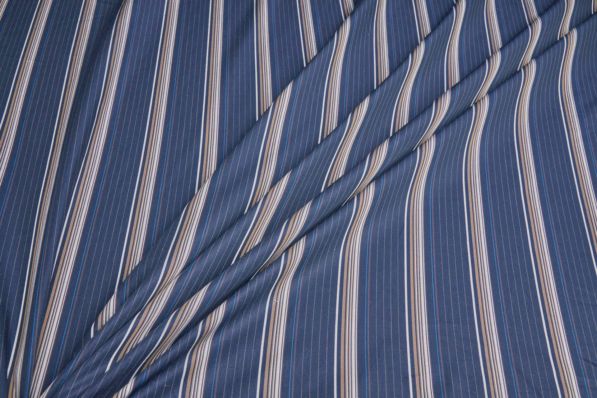 Luxury Italian Cotton Shirting Stripe - Blue, Taupe, Beige fabric, image 5 of 7