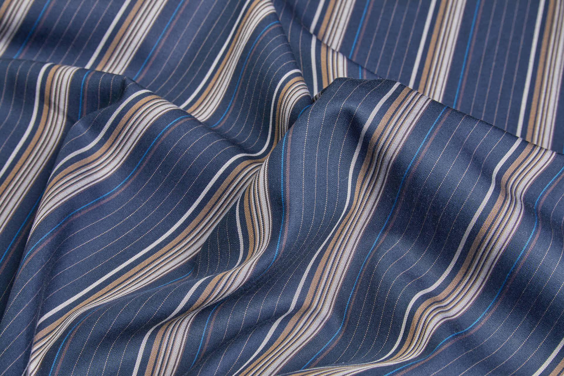 Luxury Italian Cotton Shirting Stripe - Blue, Taupe, Beige fabric, image 4 of 7