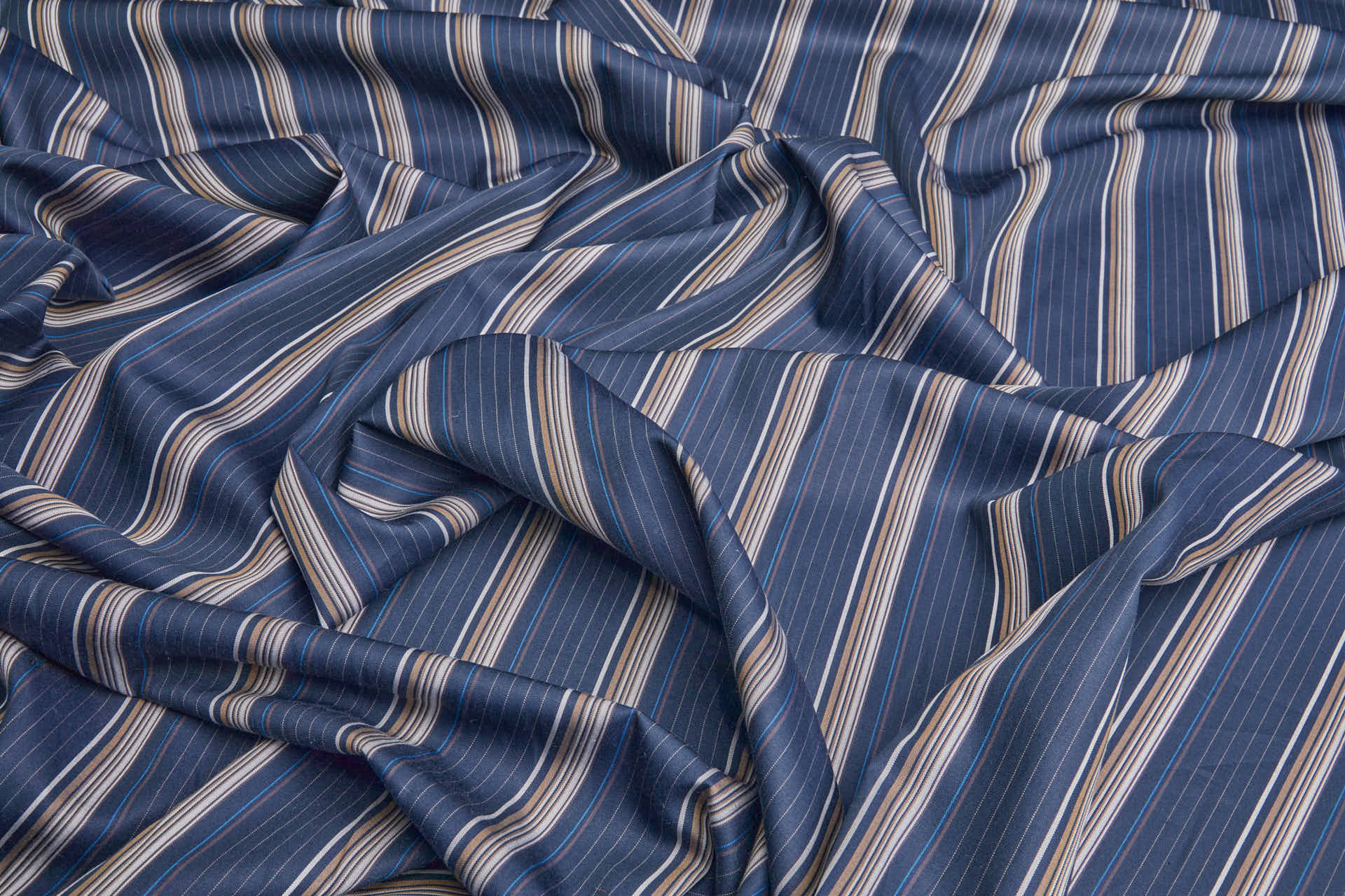 Luxury Italian Cotton Shirting Stripe - Blue, Taupe, Beige fabric, image 3 of 7