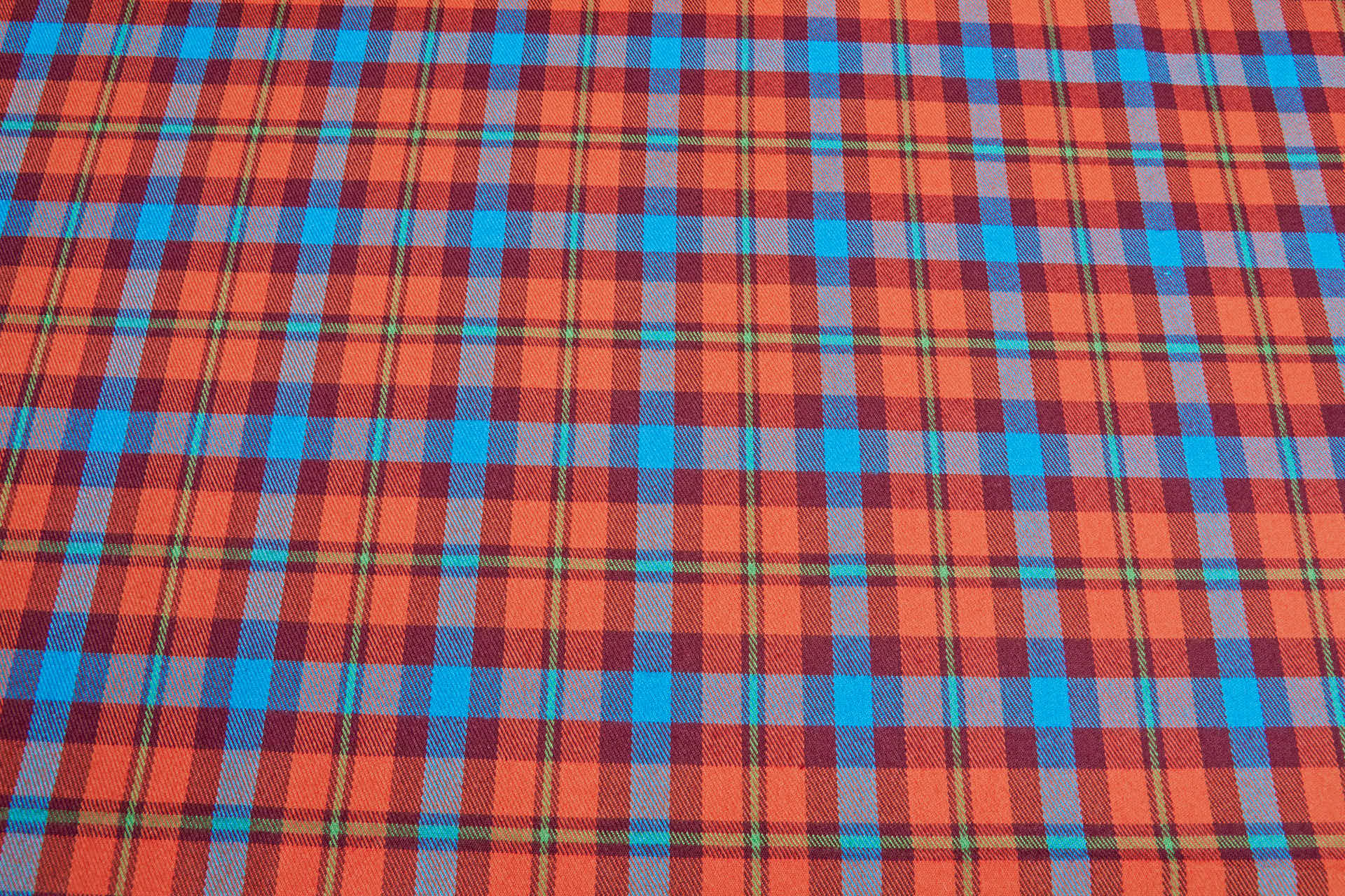 Stretch Tartan - Orange and Teal fabric, image 7 of 8