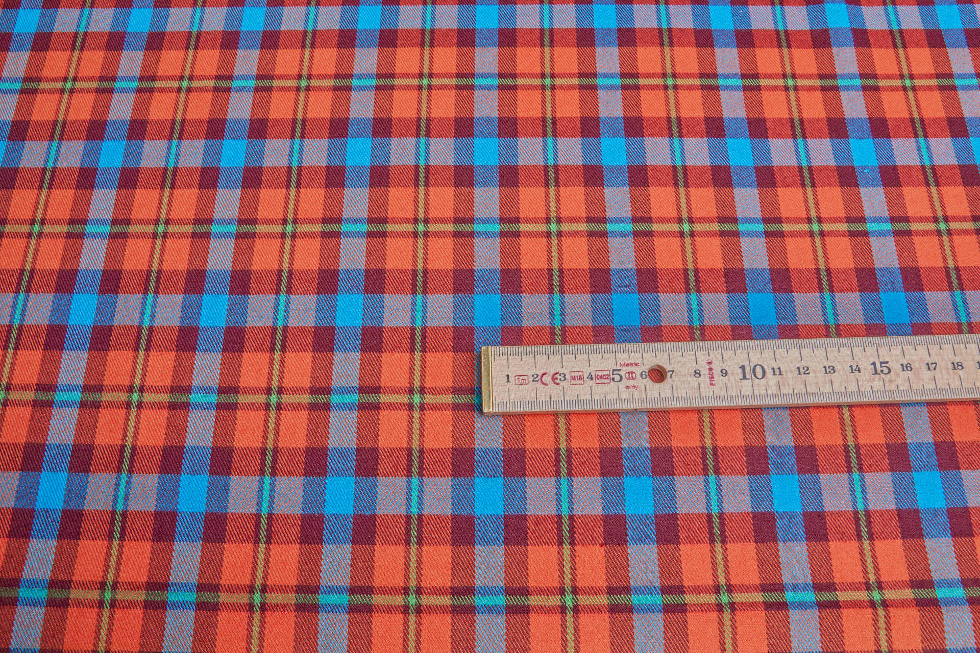 Stretch Tartan - Orange and Teal fabric, image 6 of 8
