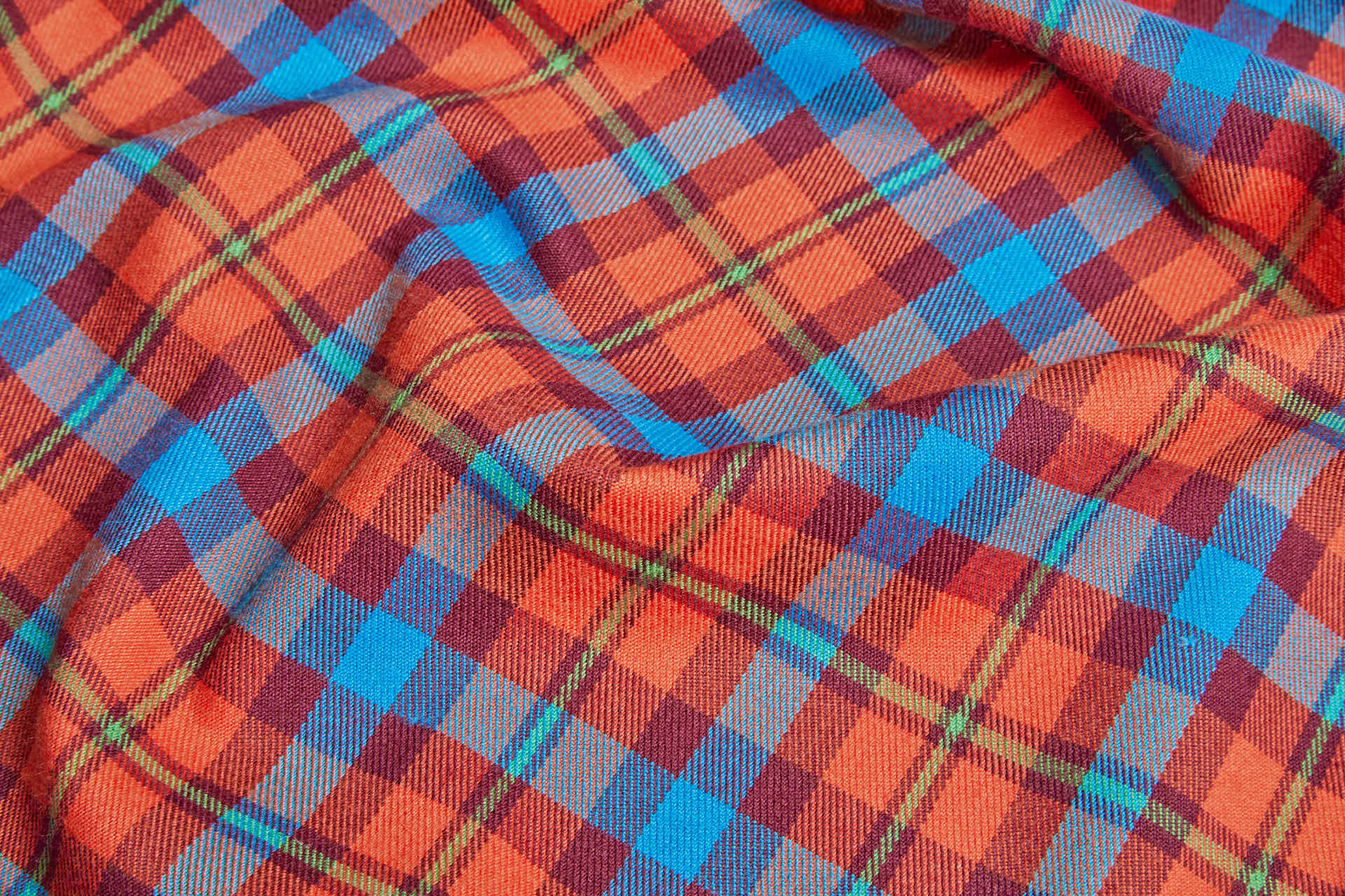 Stretch Tartan - Orange and Teal fabric, image 5 of 8