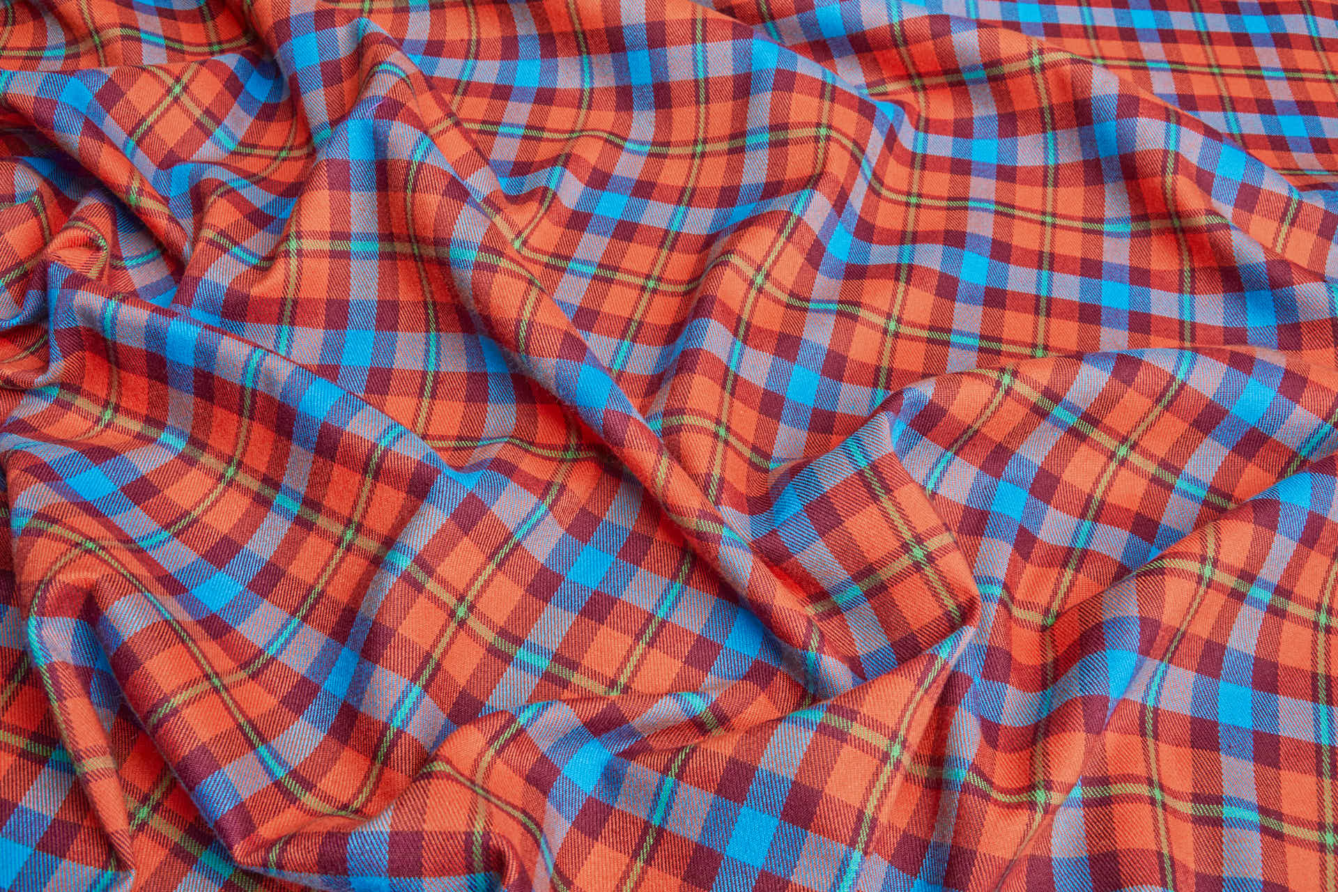 Stretch Tartan - Orange and Teal fabric, image 4 of 8