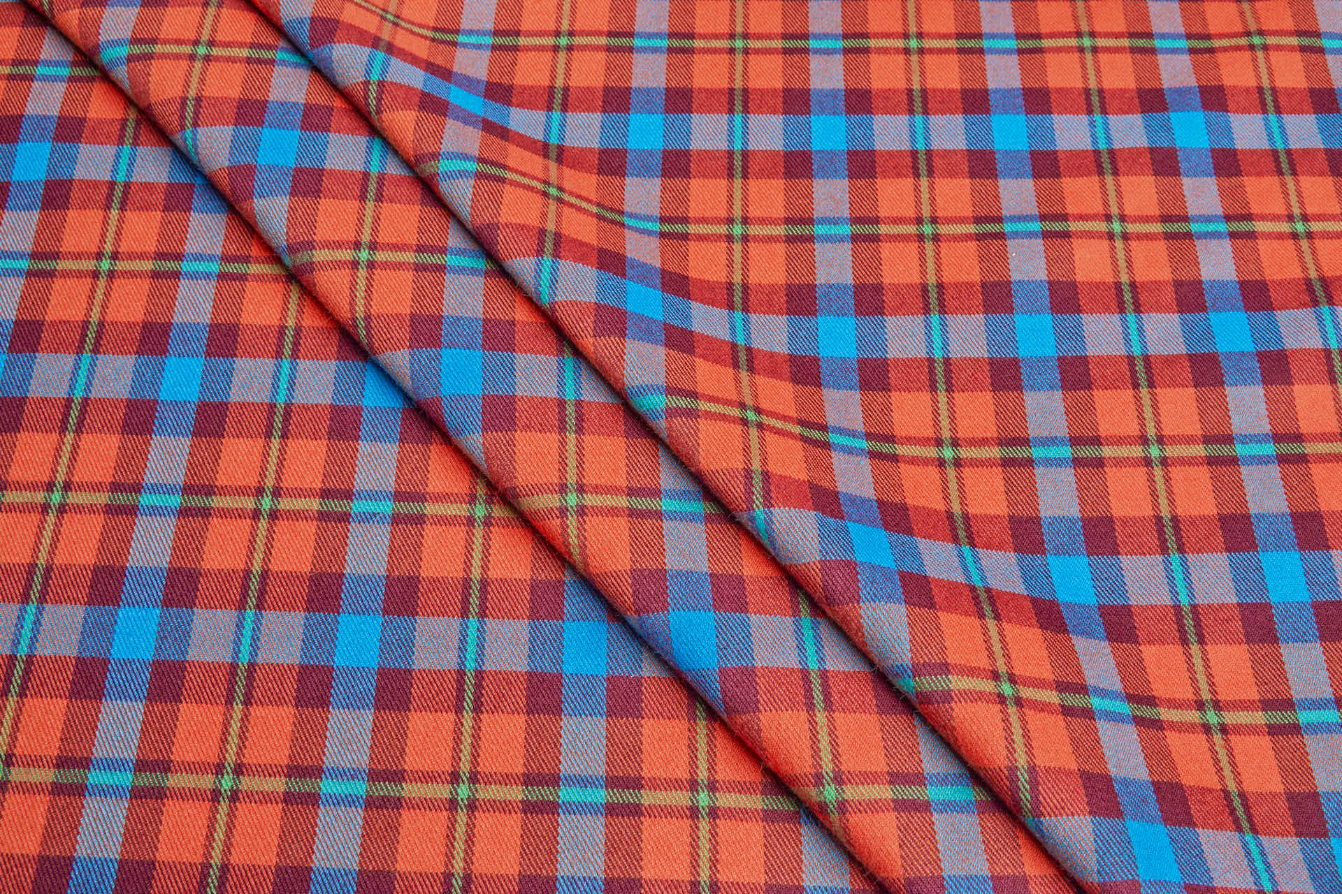 Stretch Tartan - Orange and Teal fabric