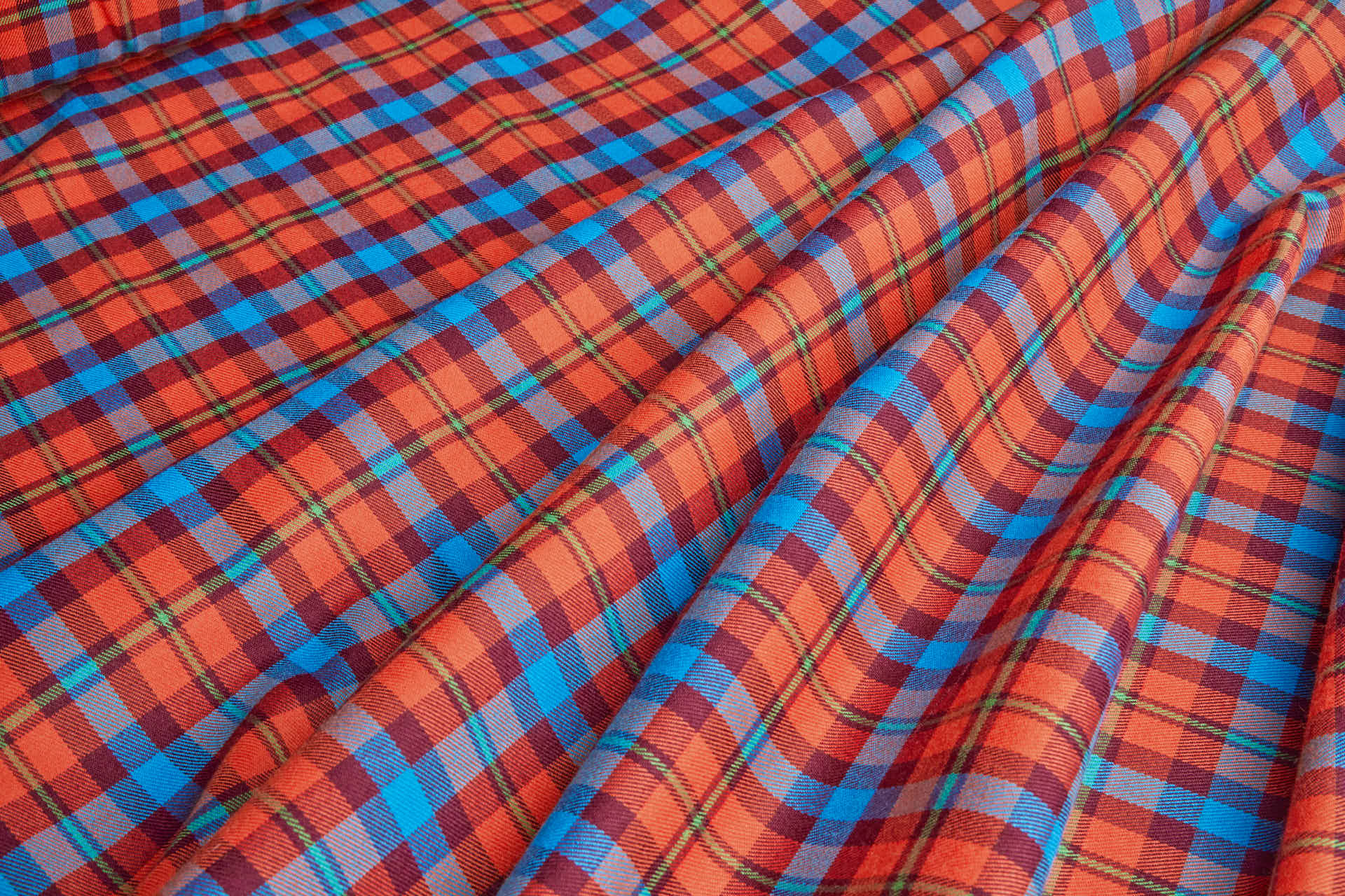 Stretch Tartan - Orange and Teal fabric, image 2 of 8