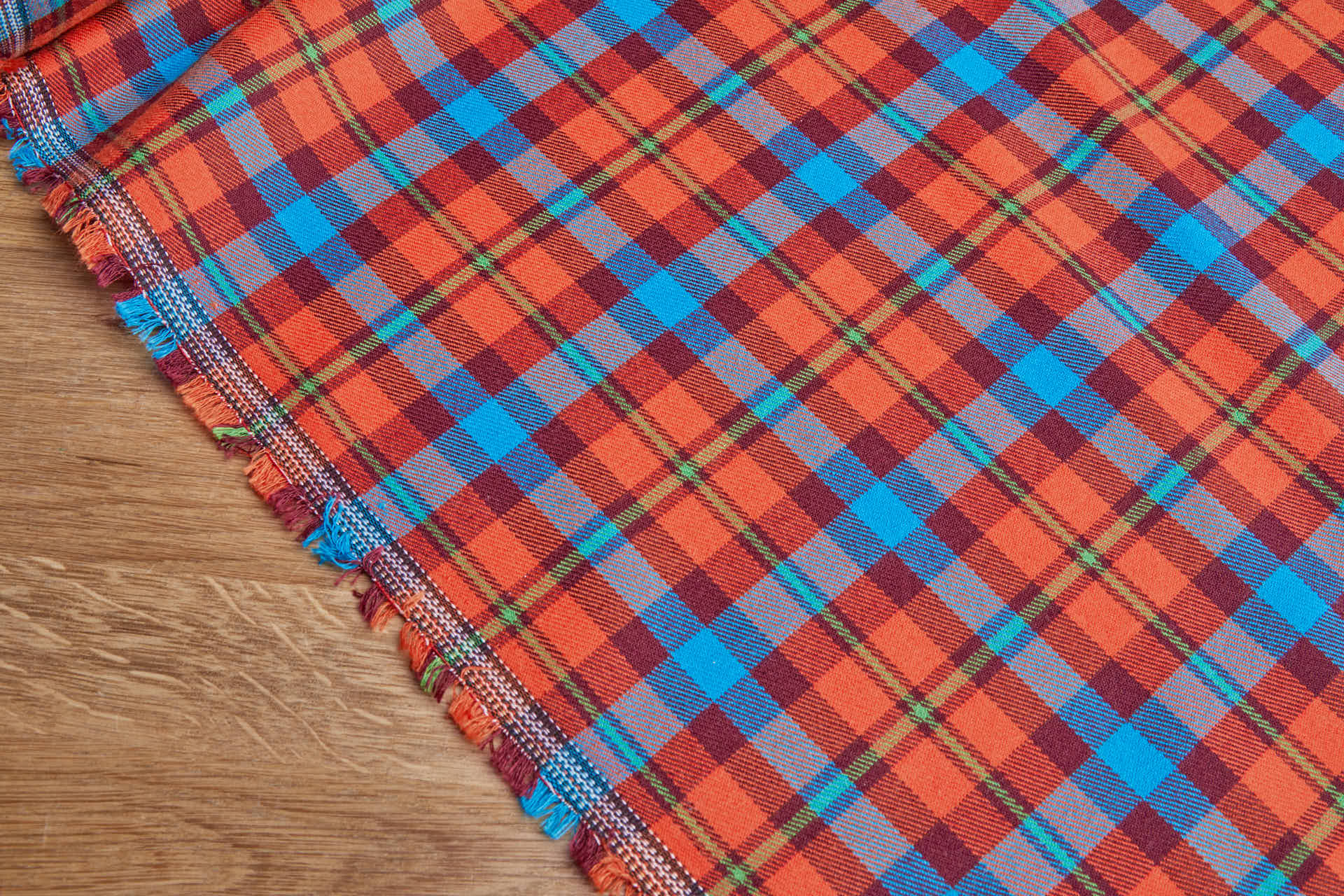 Stretch Tartan - Orange and Teal fabric, image 3 of 8