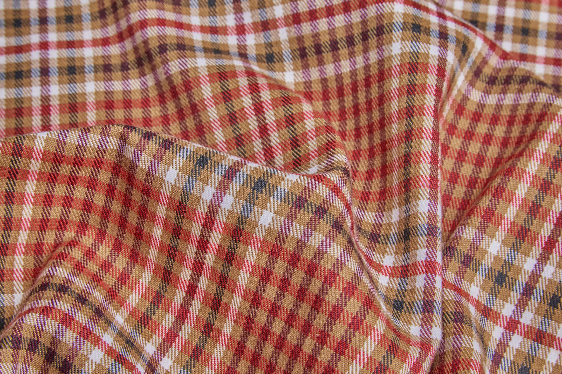Stretch Tartan - Ginger Brown, Red, Merlot, White, Black fabric, image 5 of 8