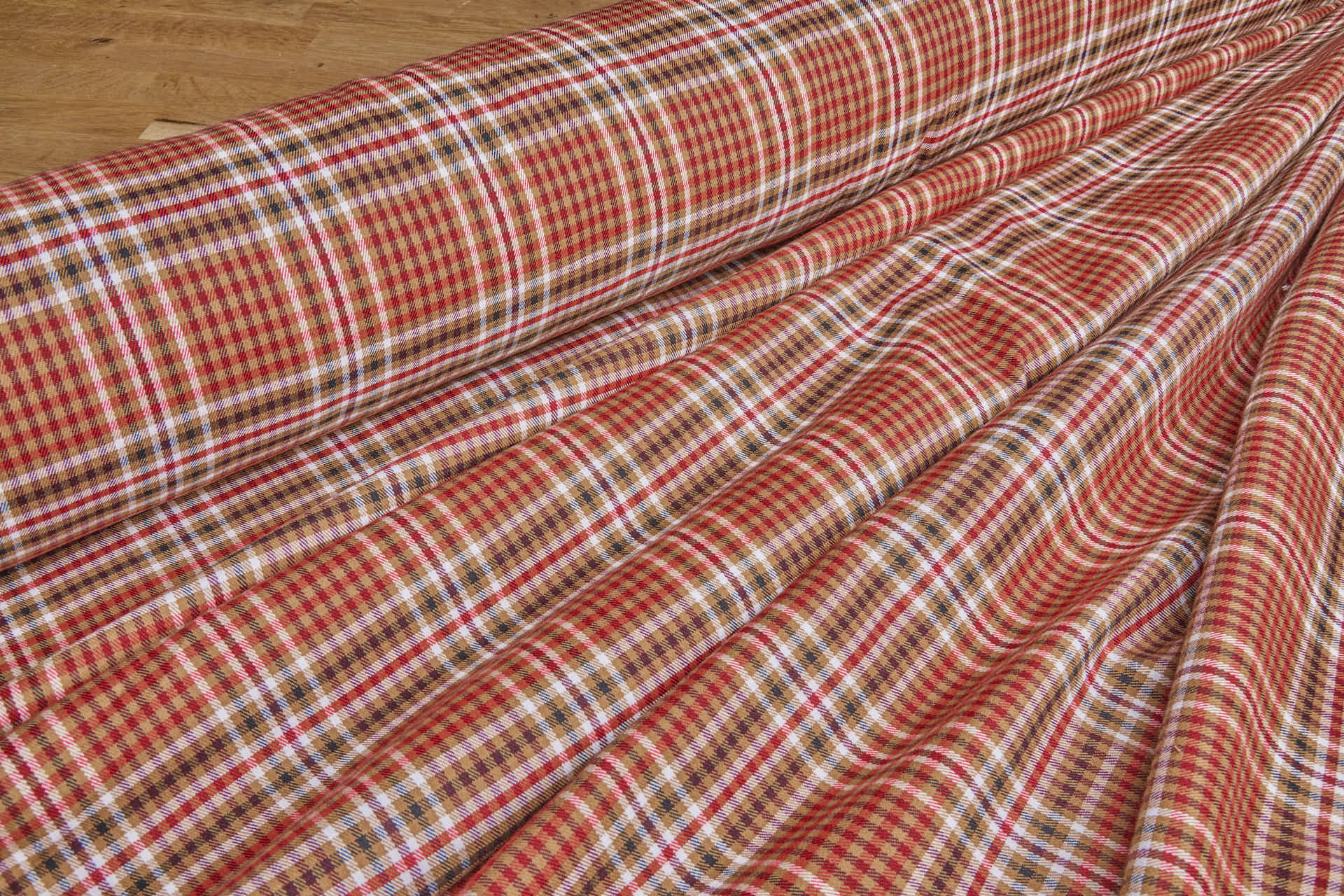 Stretch Tartan - Ginger Brown, Red, Merlot, White, Black fabric, image 2 of 8