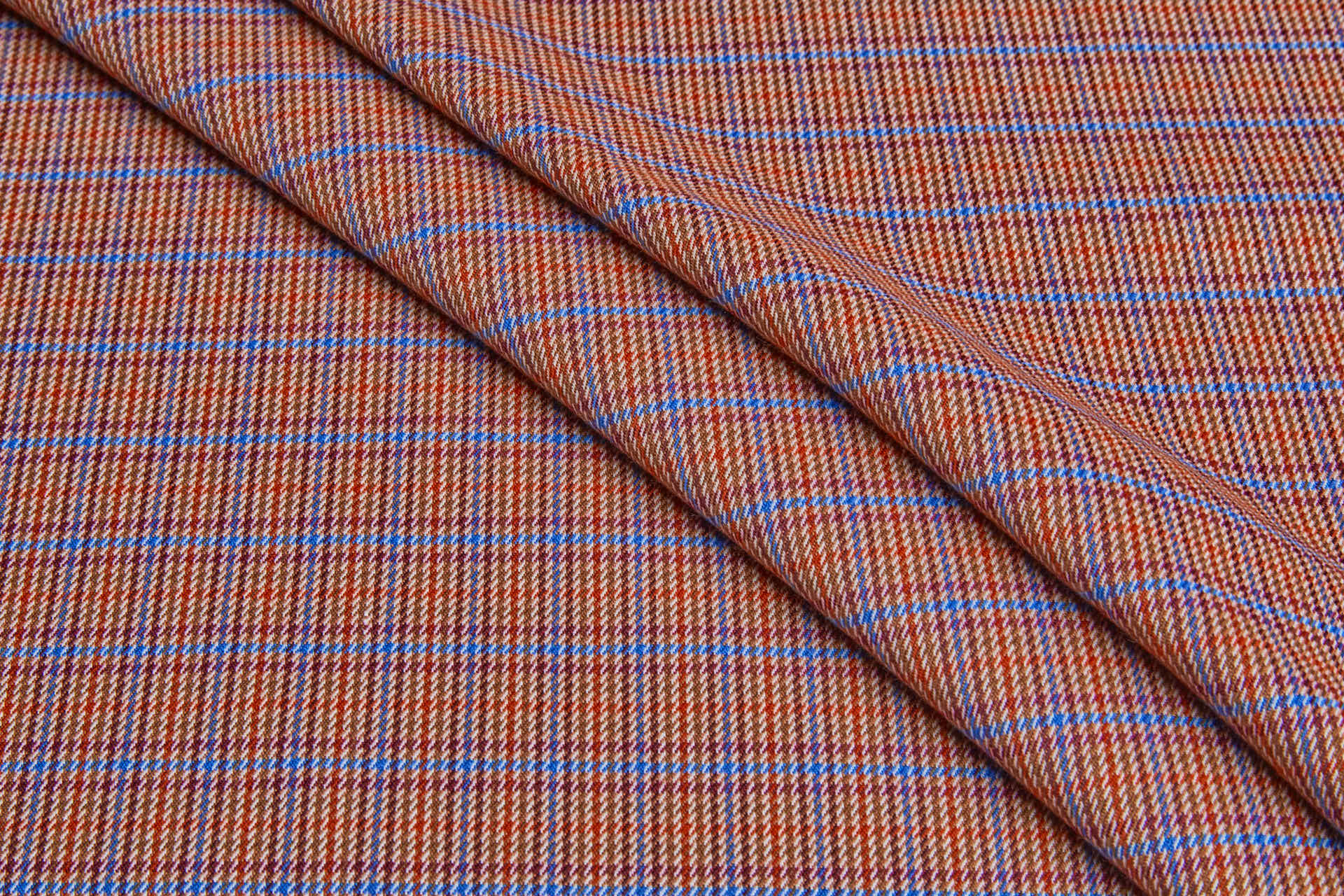 Stretch Check - Ginger Brown, Orange, Merlot, Blue fabric
