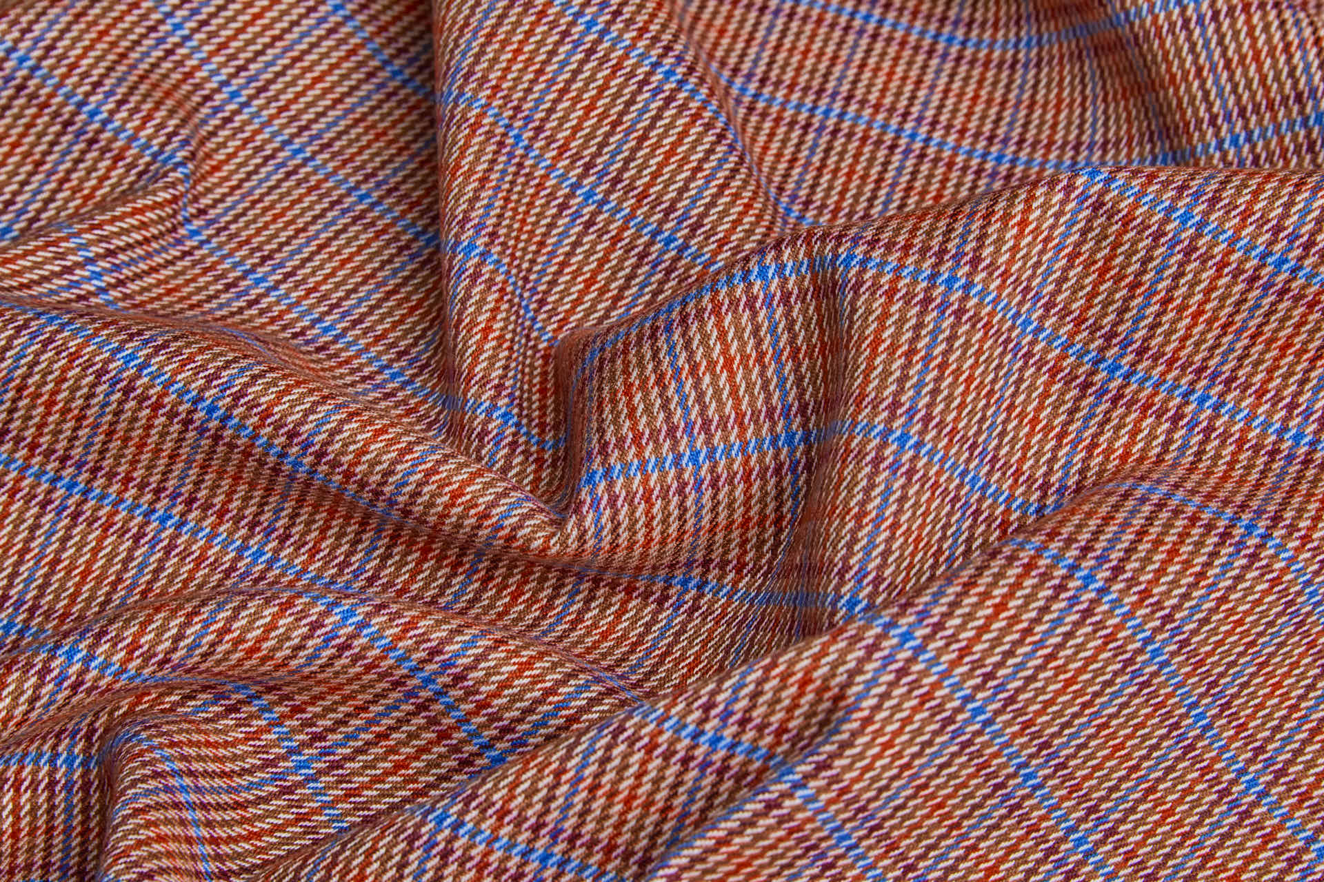 Stretch Check - Ginger Brown, Orange, Merlot, Blue fabric, image 5 of 8