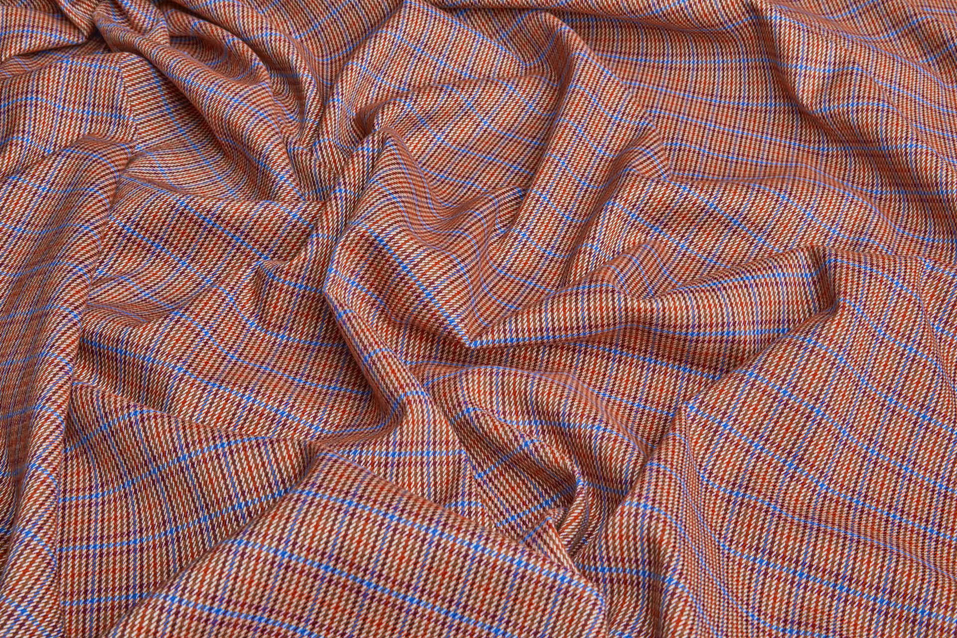Stretch Check - Ginger Brown, Orange, Merlot, Blue fabric, image 4 of 8