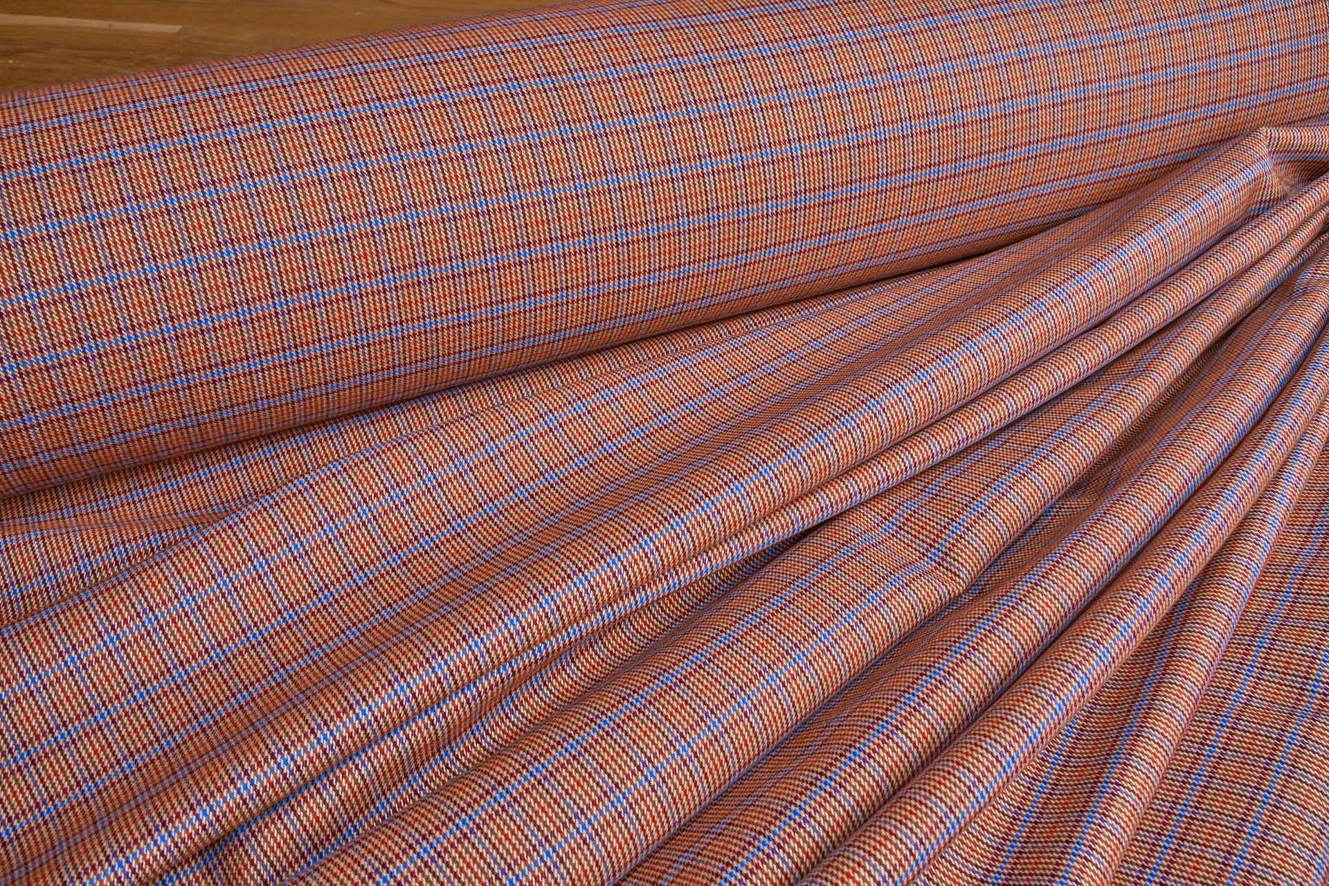 Stretch Check - Ginger Brown, Orange, Merlot, Blue fabric, image 3 of 8