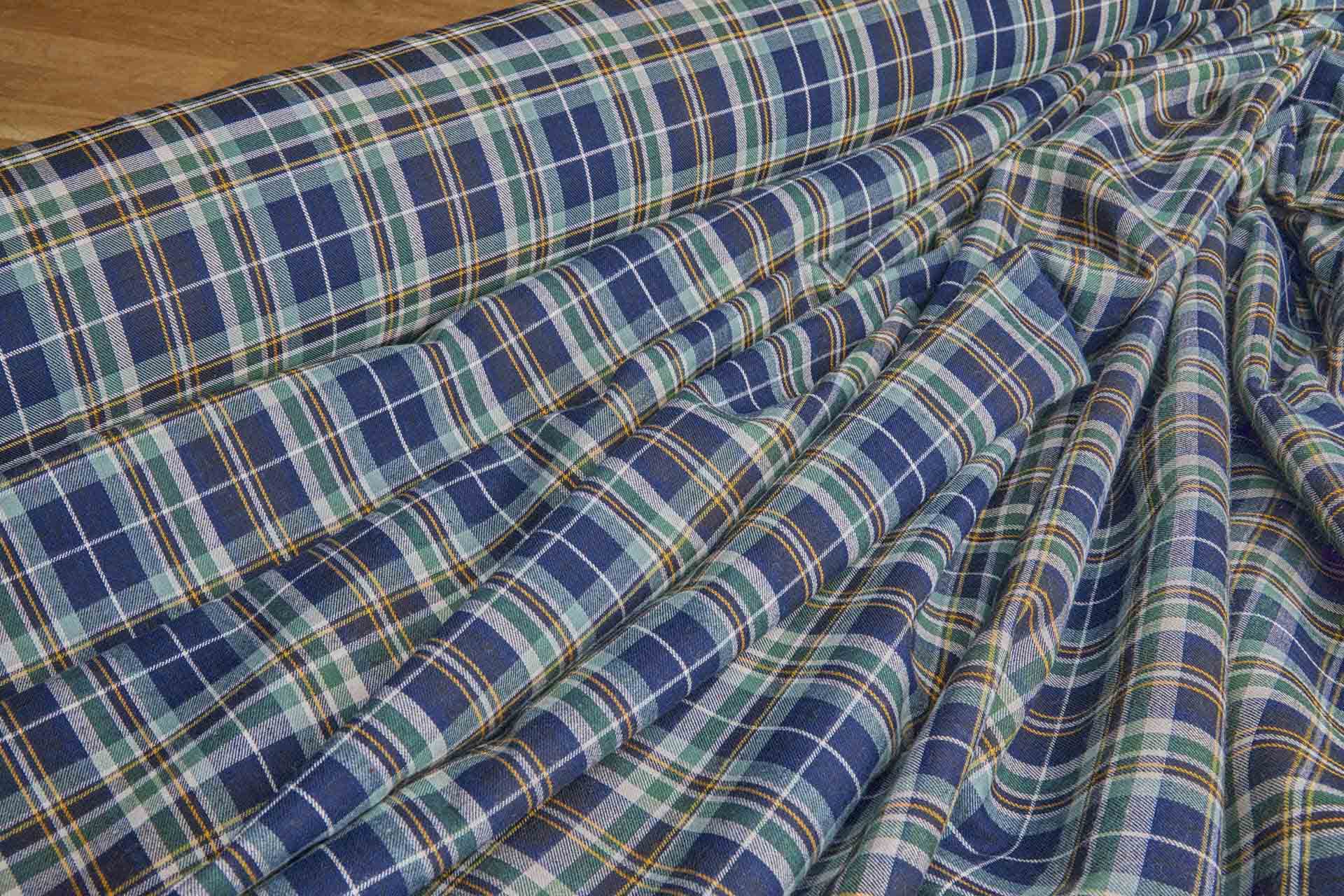 Cotton Flannel Check Shirting - Blue and Green fabric, image 2 of 7