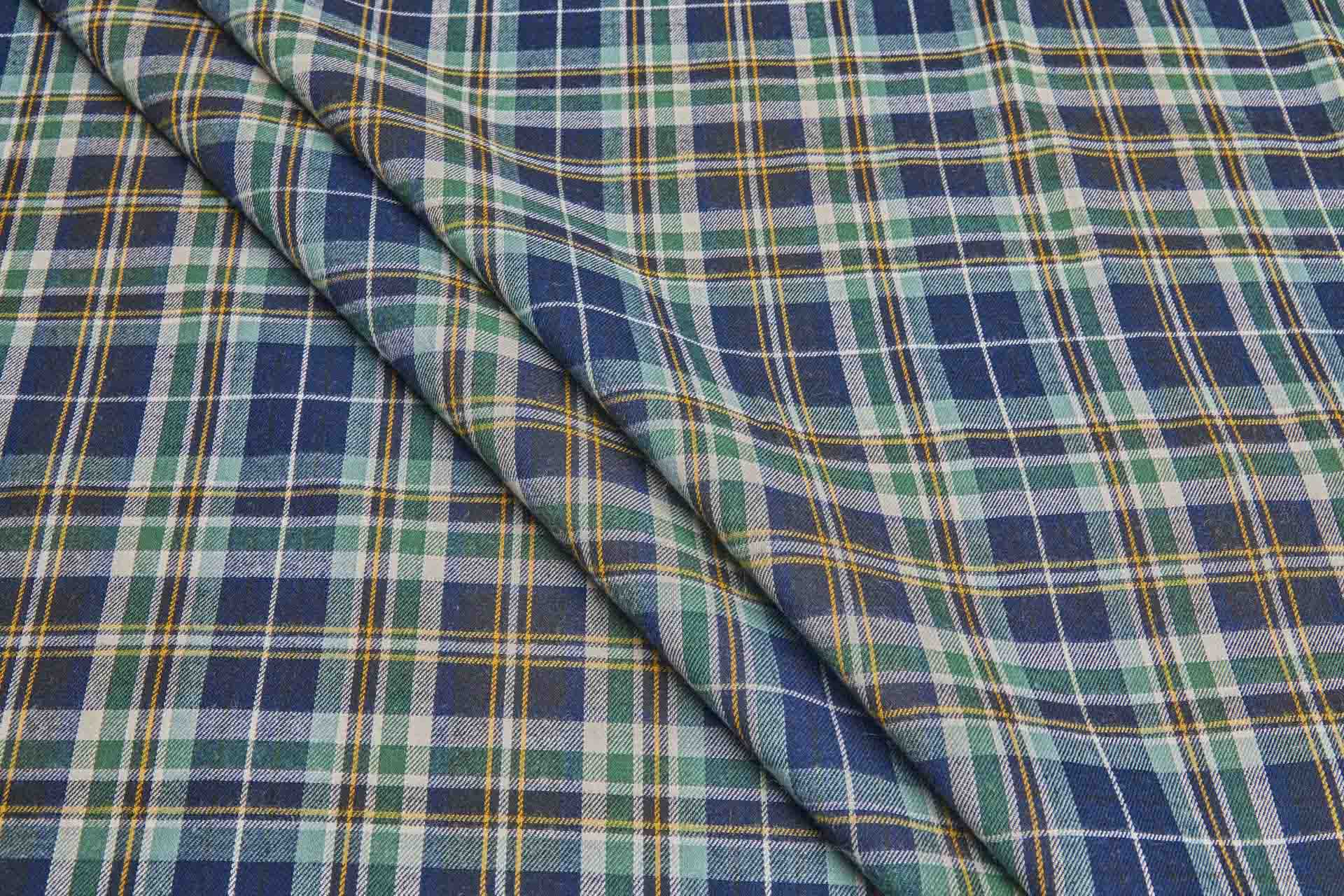 Cotton Flannel Check Shirting - Blue and Green fabric