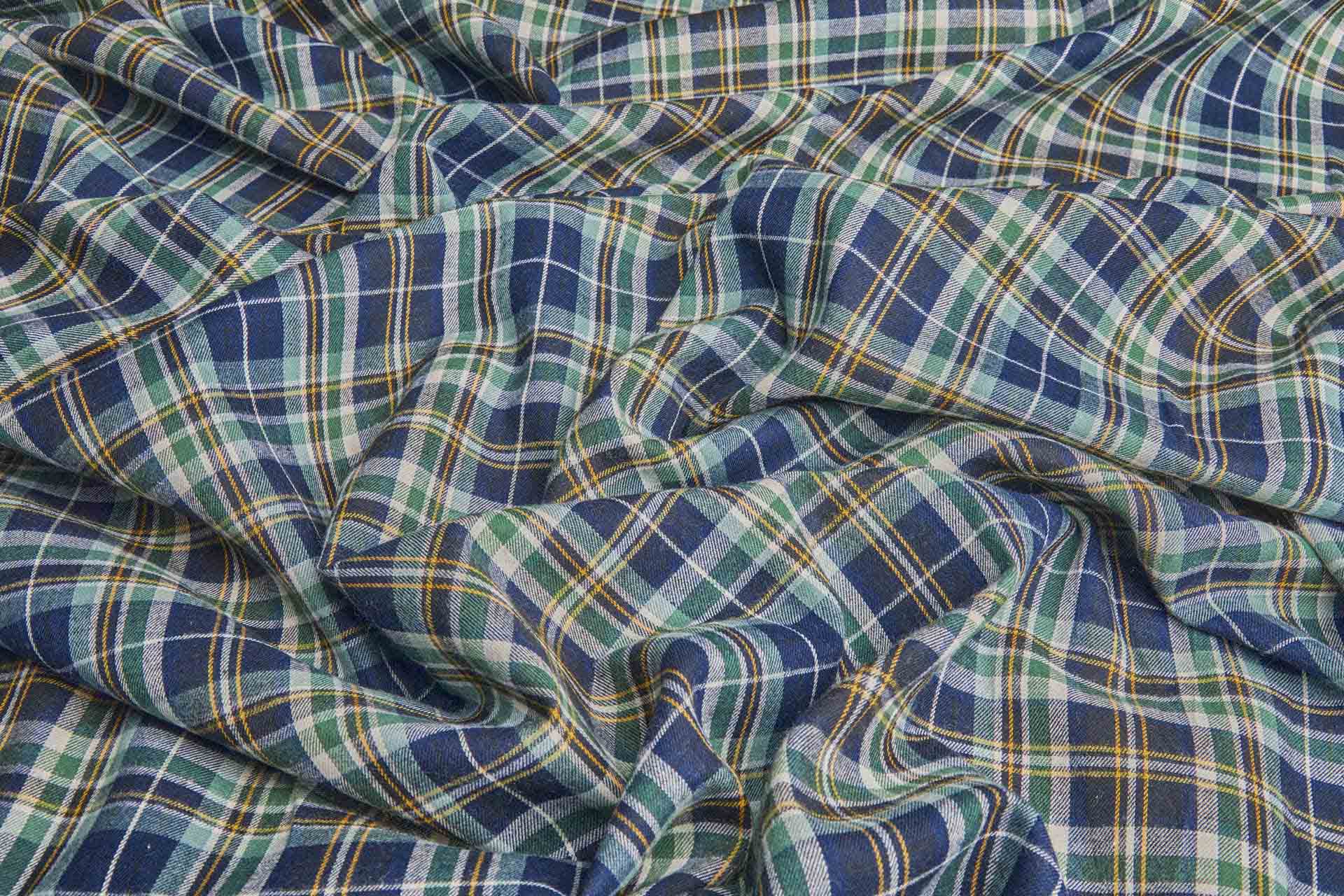 Cotton Flannel Check Shirting - Blue and Green fabric, image 5 of 7