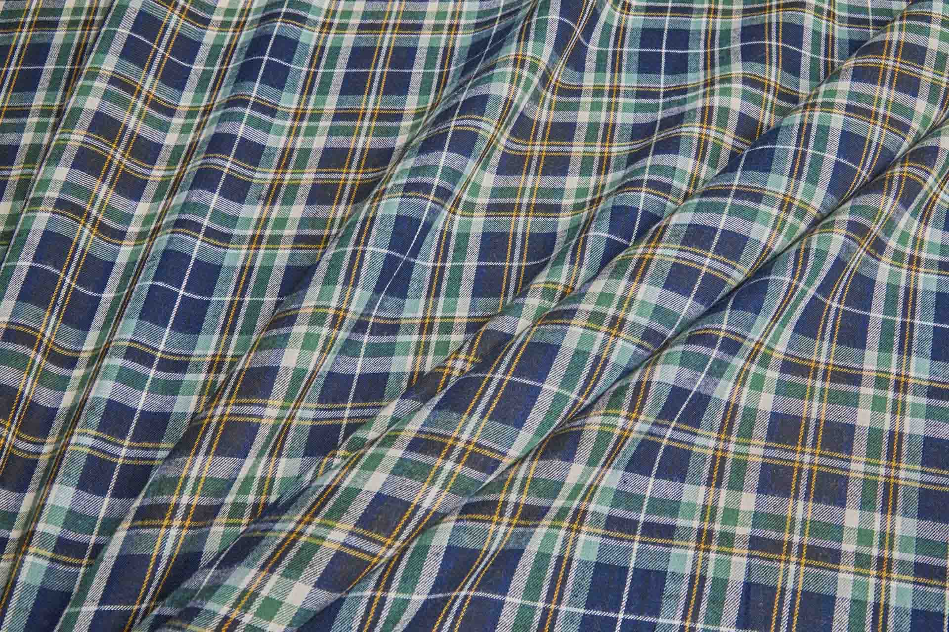 Cotton Flannel Check Shirting - Blue and Green fabric, image 4 of 7