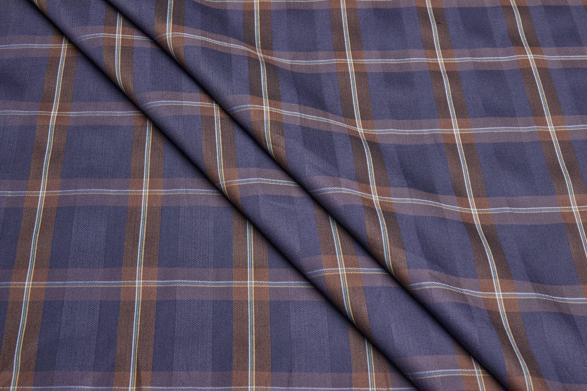 Luxury Italian Check Shirting - Brown and Grape fabric