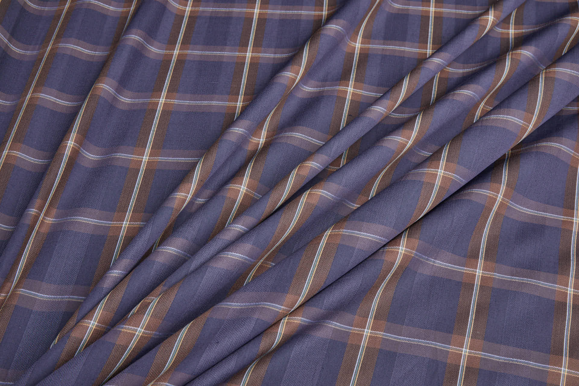 Luxury Italian Check Shirting - Brown and Grape fabric, image 6 of 8