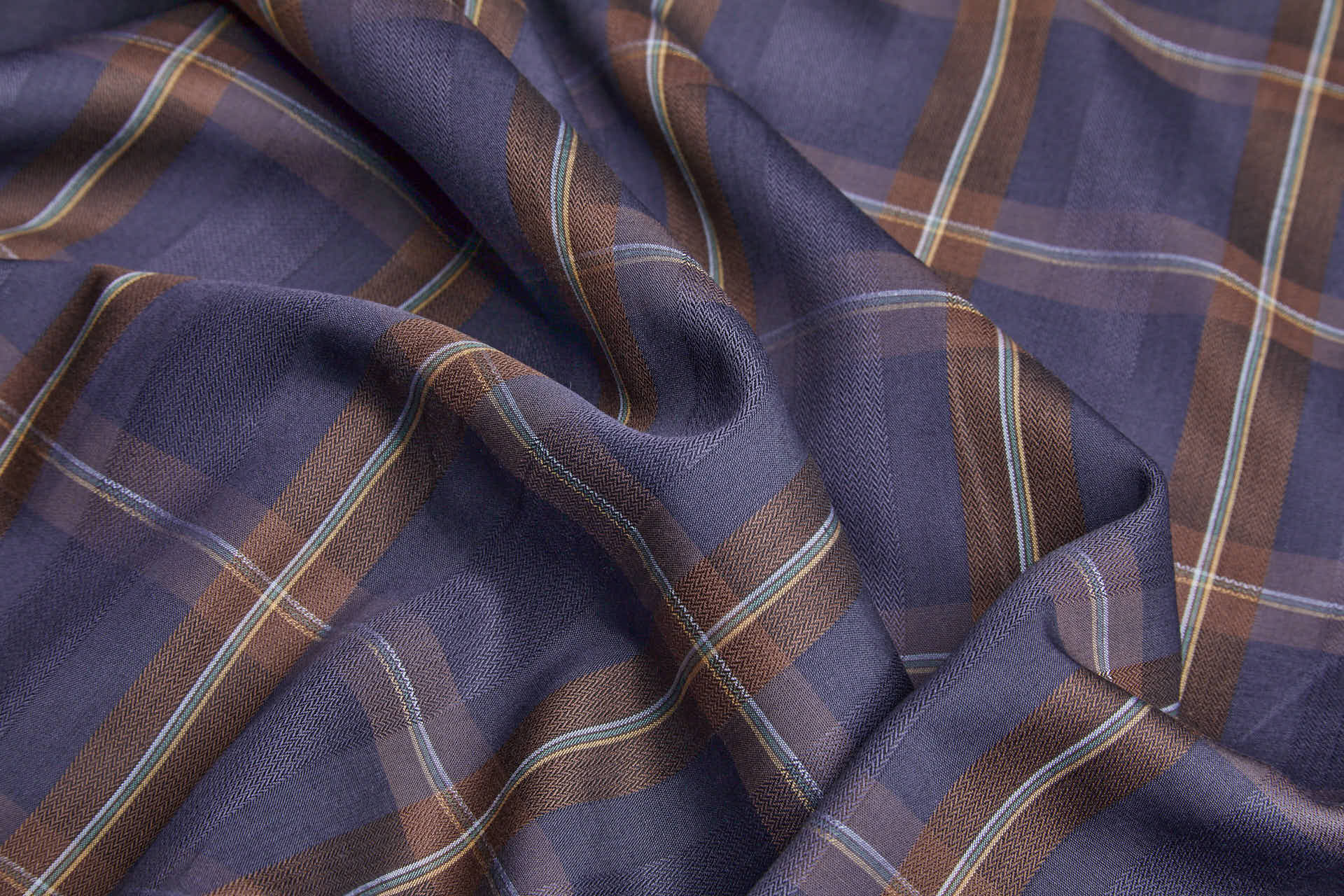 Luxury Italian Check Shirting - Brown and Grape fabric, image 5 of 8