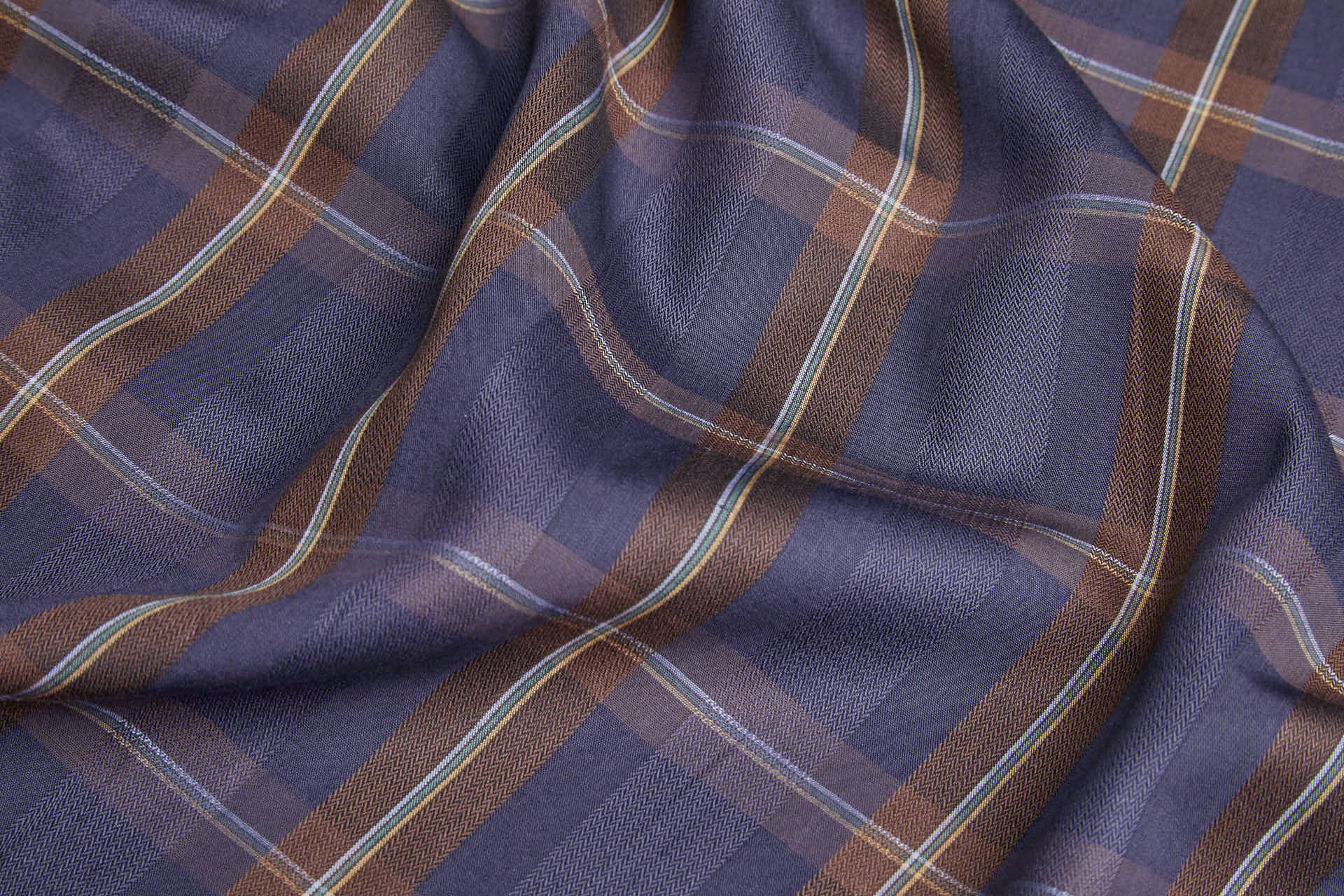 Luxury Italian Check Shirting - Brown and Grape fabric, image 4 of 8