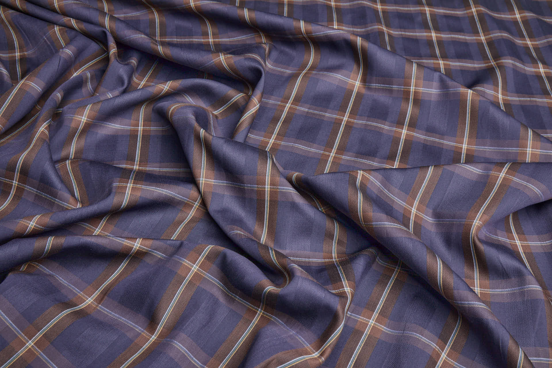 Luxury Italian Check Shirting - Brown and Grape fabric, image 3 of 8