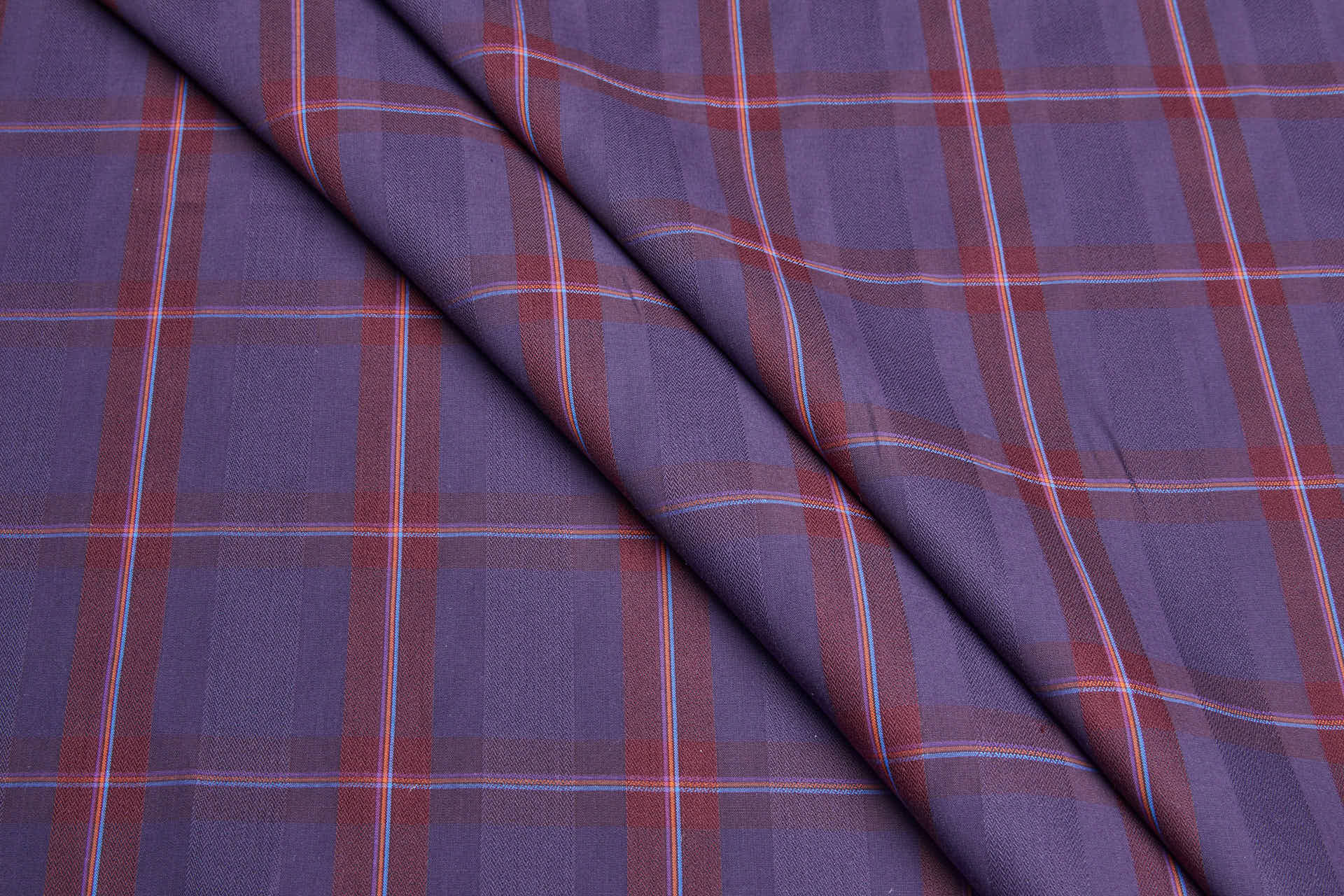Luxury Italian Check Shirting - Aubergine and Burgundy fabric