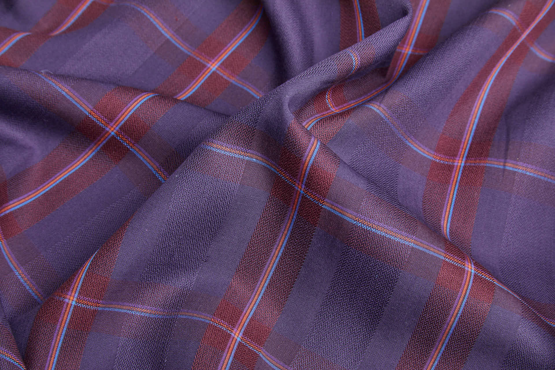 Luxury Italian Check Shirting - Aubergine and Burgundy fabric, image 3 of 7
