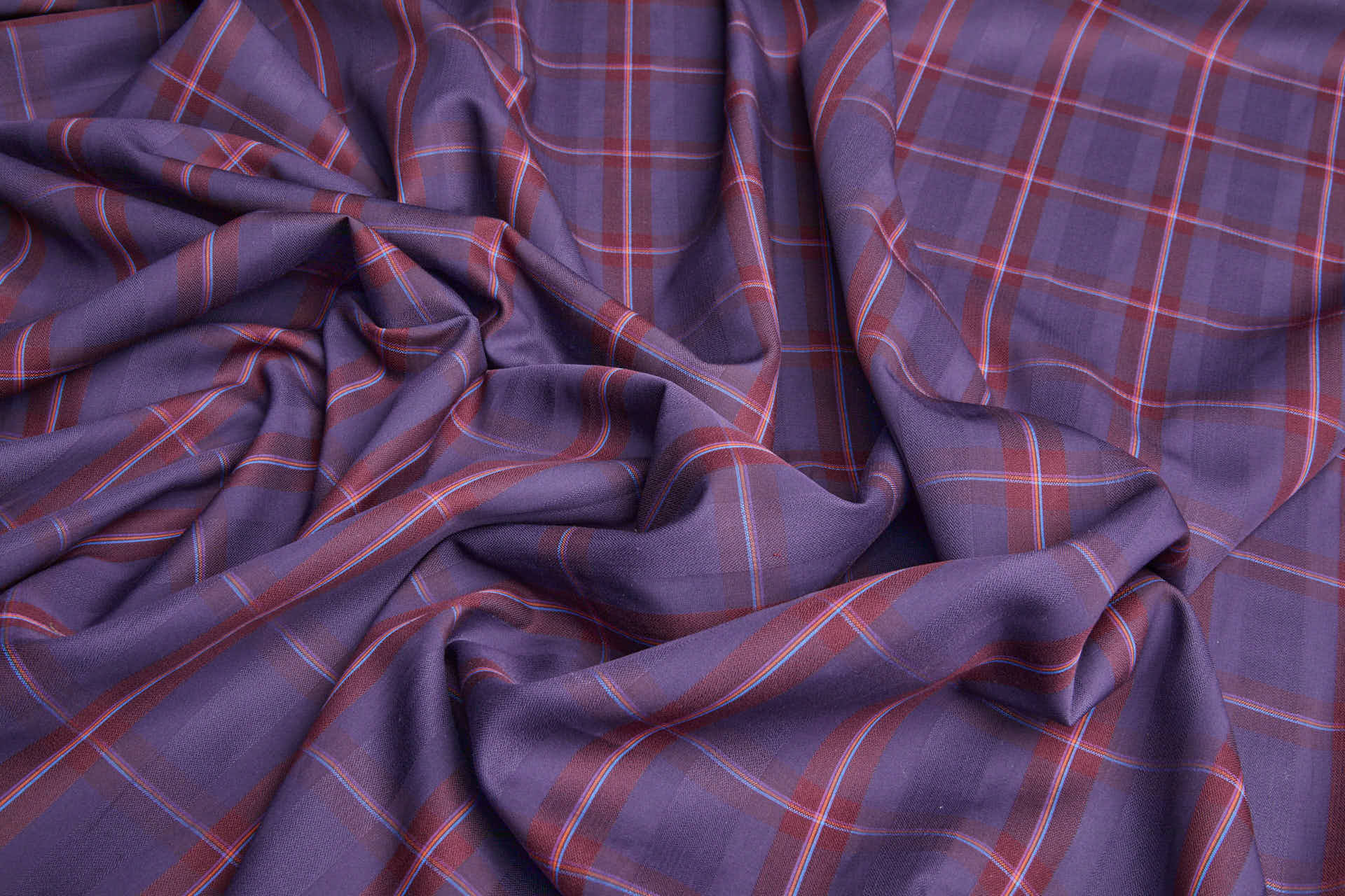 Luxury Italian Check Shirting - Aubergine and Burgundy fabric, image 5 of 7