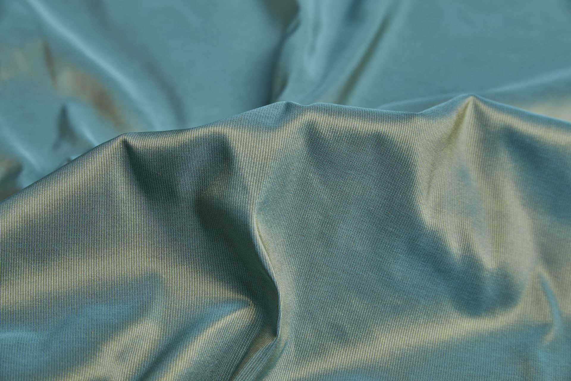 Heavy Weight Silk Taffeta - 3-Tone - Straw Gold, Brown and Dusty Blue fabric, image 6 of 7