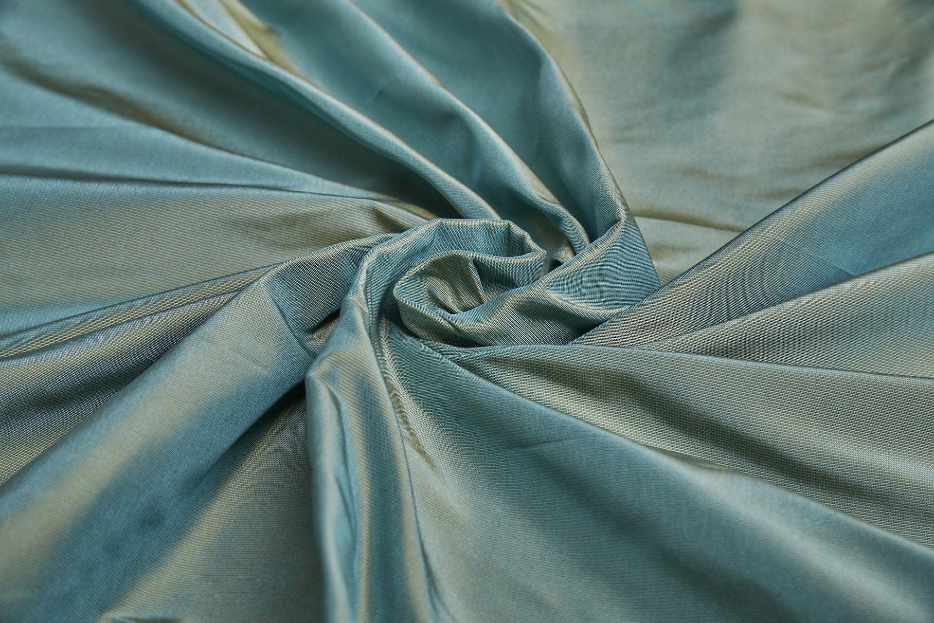 Heavy Weight Silk Taffeta - 3-Tone - Straw Gold, Brown and Dusty Blue fabric