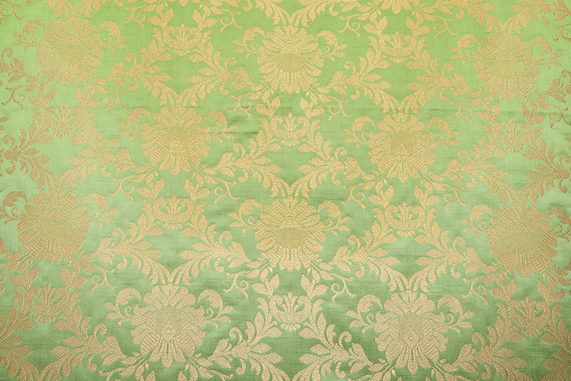 Banaras Brocade - Lime Green and Gold fabric, image 2 of 7