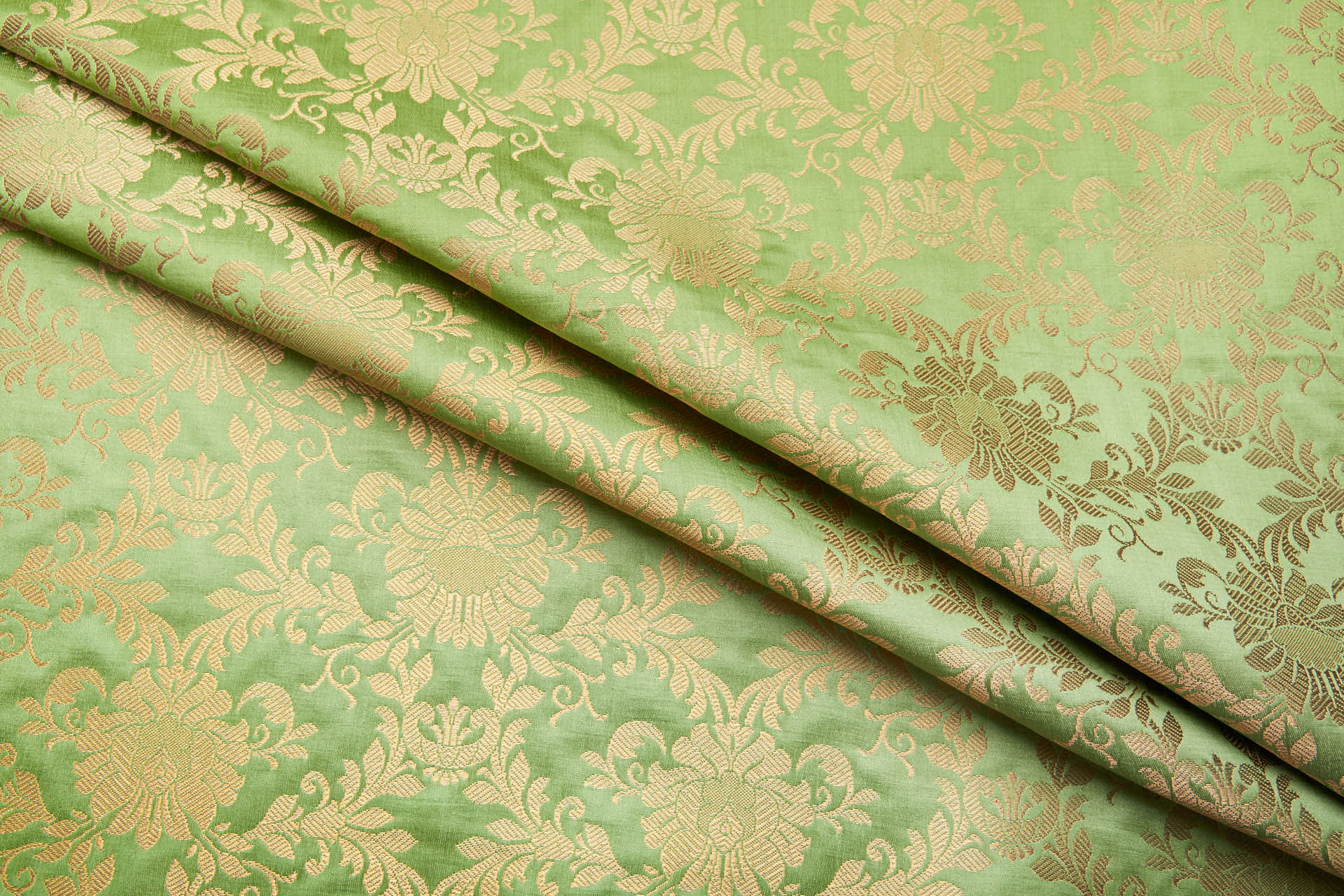 Banaras Brocade - Lime Green and Gold fabric