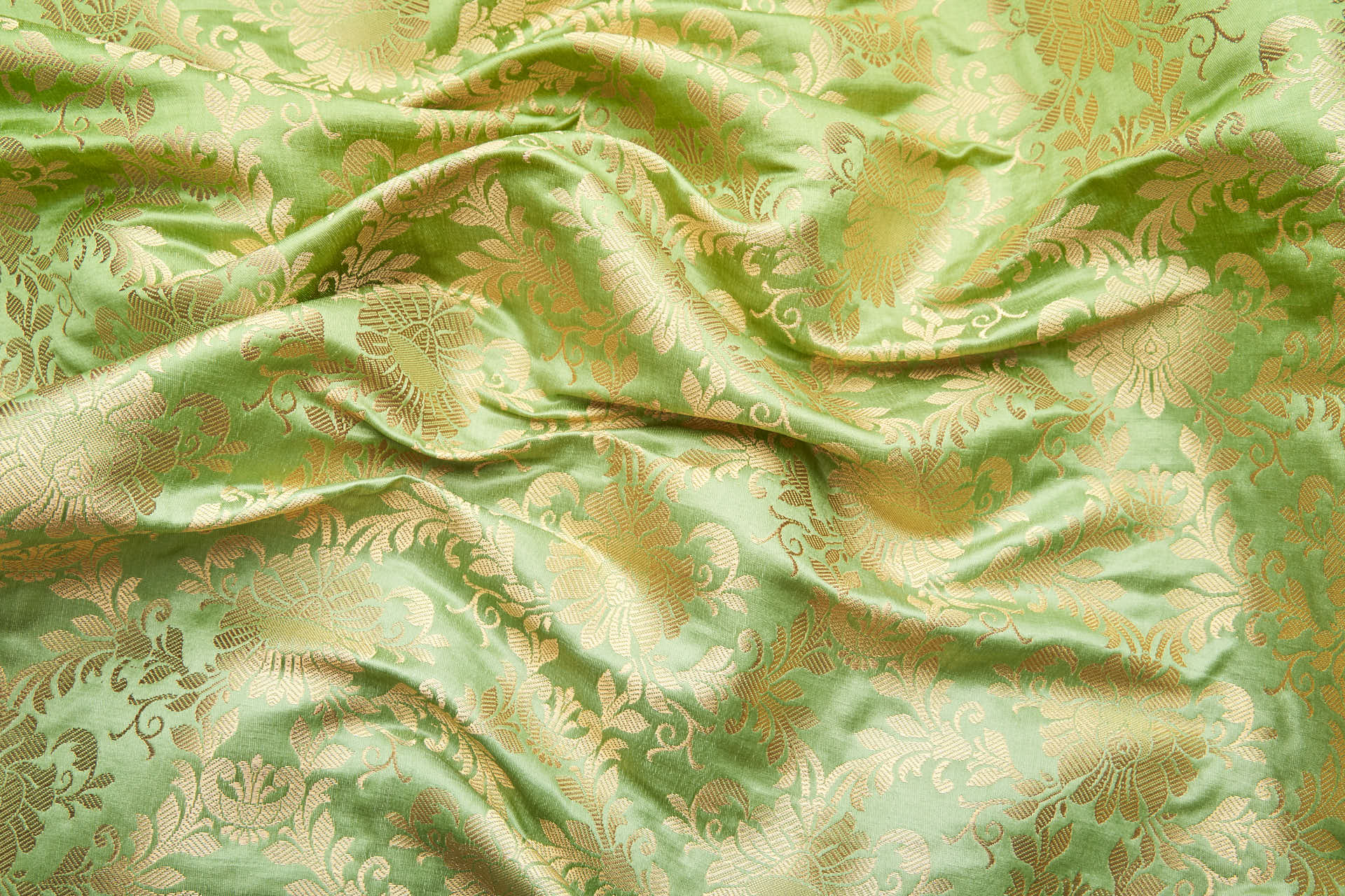 Banaras Brocade - Lime Green and Gold fabric, image 3 of 7