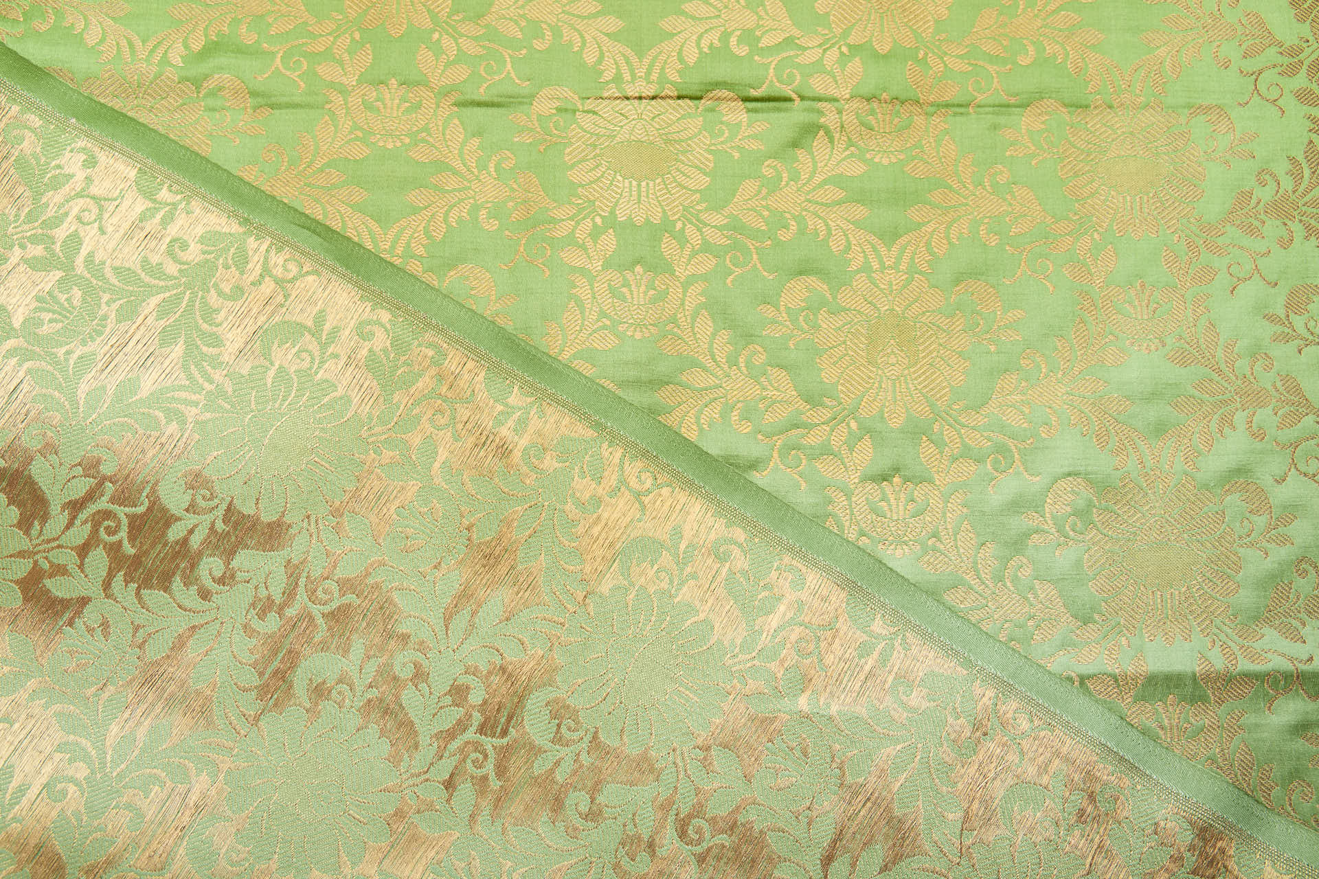 Banaras Brocade - Lime Green and Gold fabric, image 4 of 7