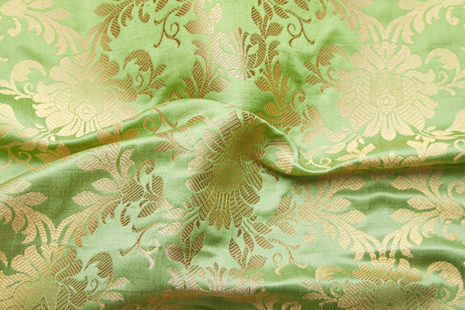 Banaras Brocade - Lime Green and Gold fabric, image 5 of 7