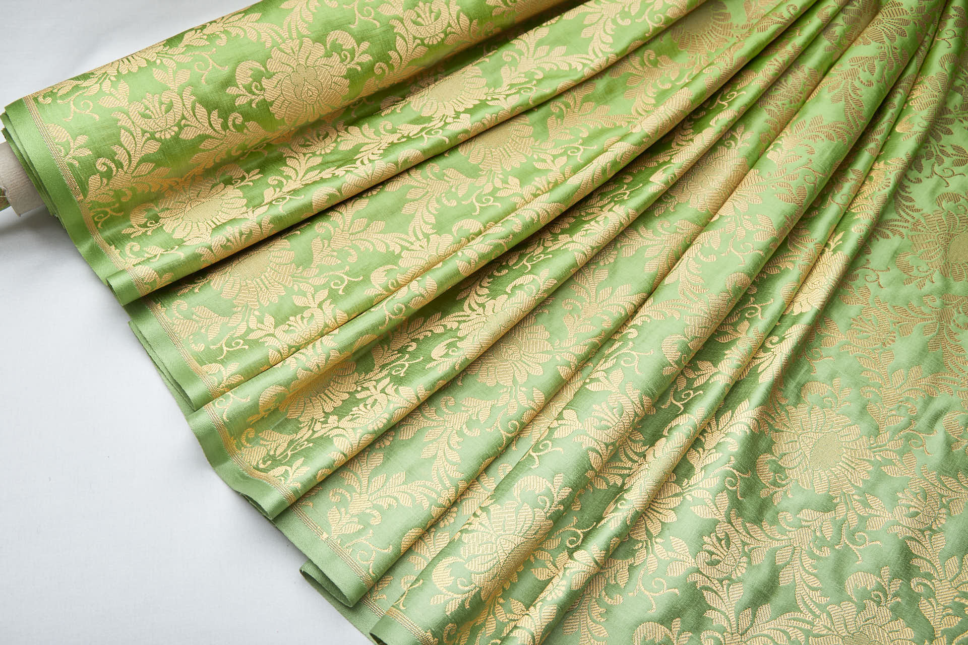 Banaras Brocade - Lime Green and Gold fabric, image 6 of 7