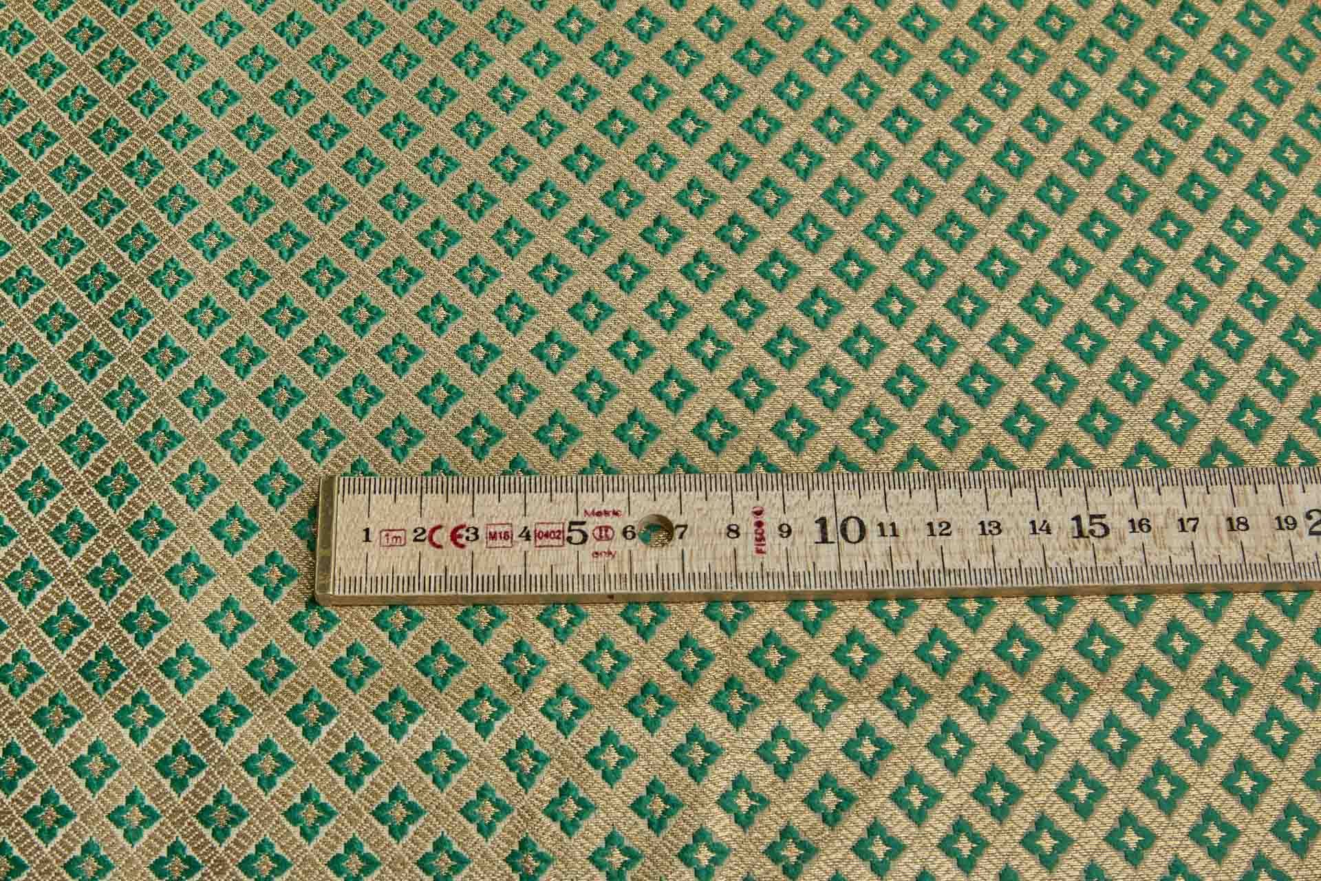 Geometric Banaras Brocade - Emerald Green & Gold Metallic fabric, image 2 of 8