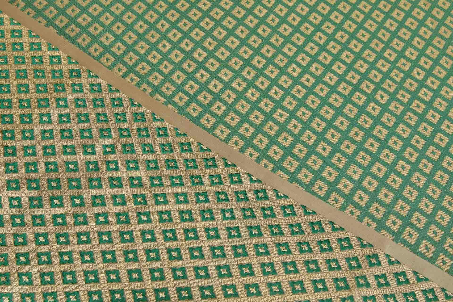 Geometric Banaras Brocade - Emerald Green & Gold Metallic fabric, image 6 of 8