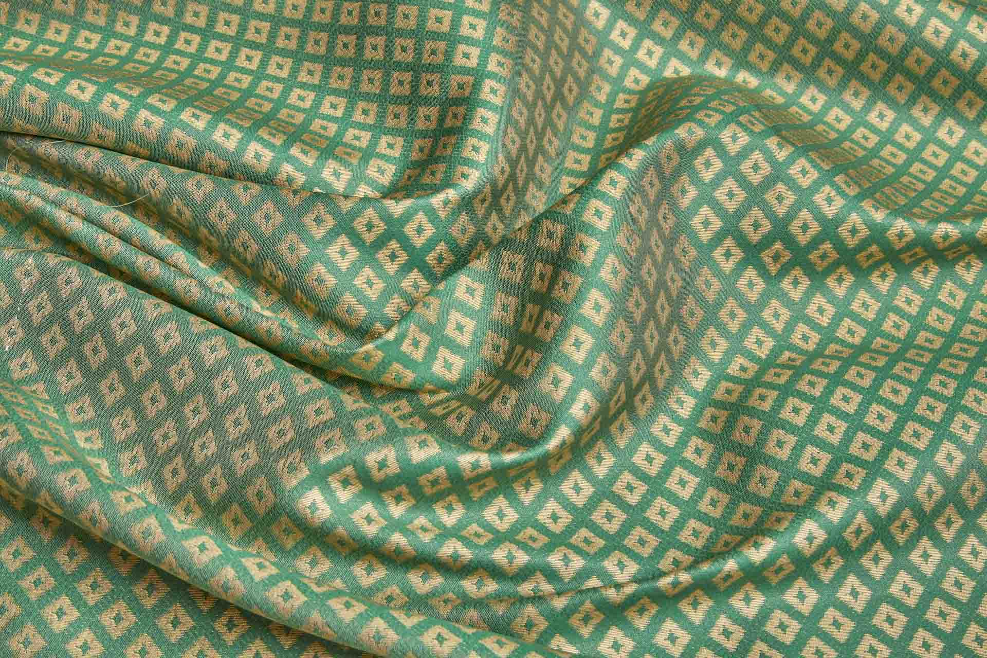 Geometric Banaras Brocade - Emerald Green & Gold Metallic fabric, image 7 of 8