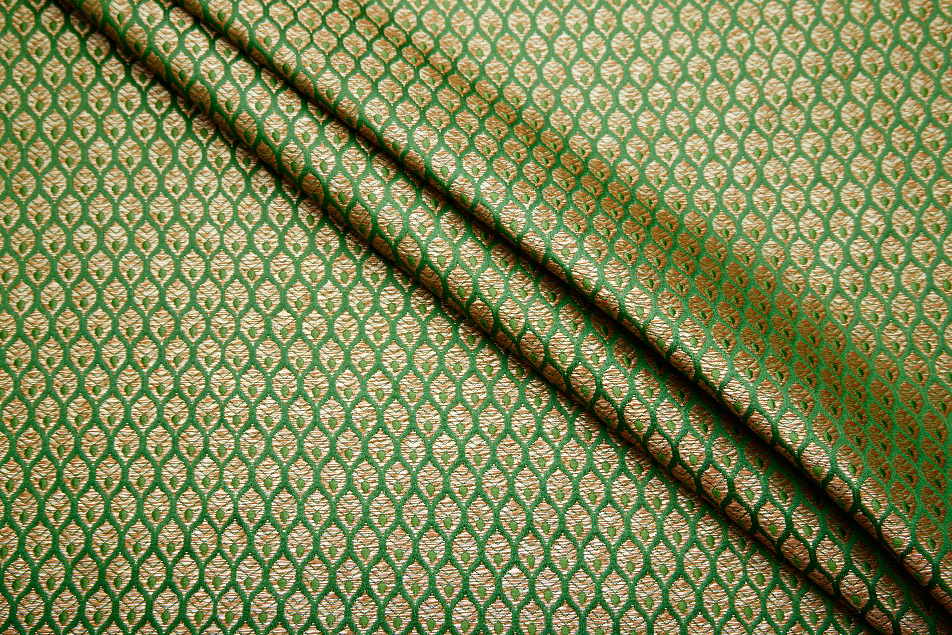 Banaras Brocade - Green / Gold Leaves fabric, image 4 of 11